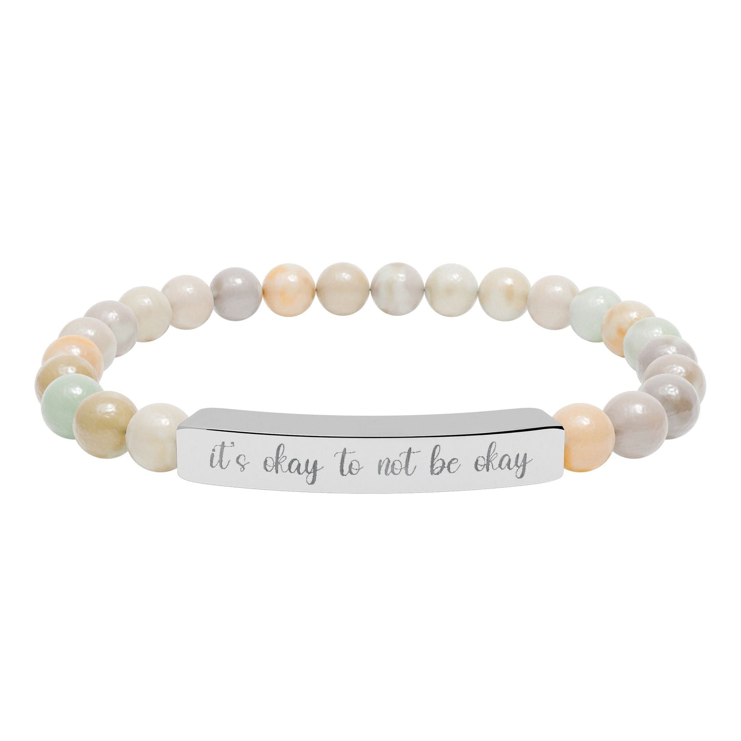 It’s Okay to Not Be Okay Natural Stone Engraved Bar Bracelet Printify