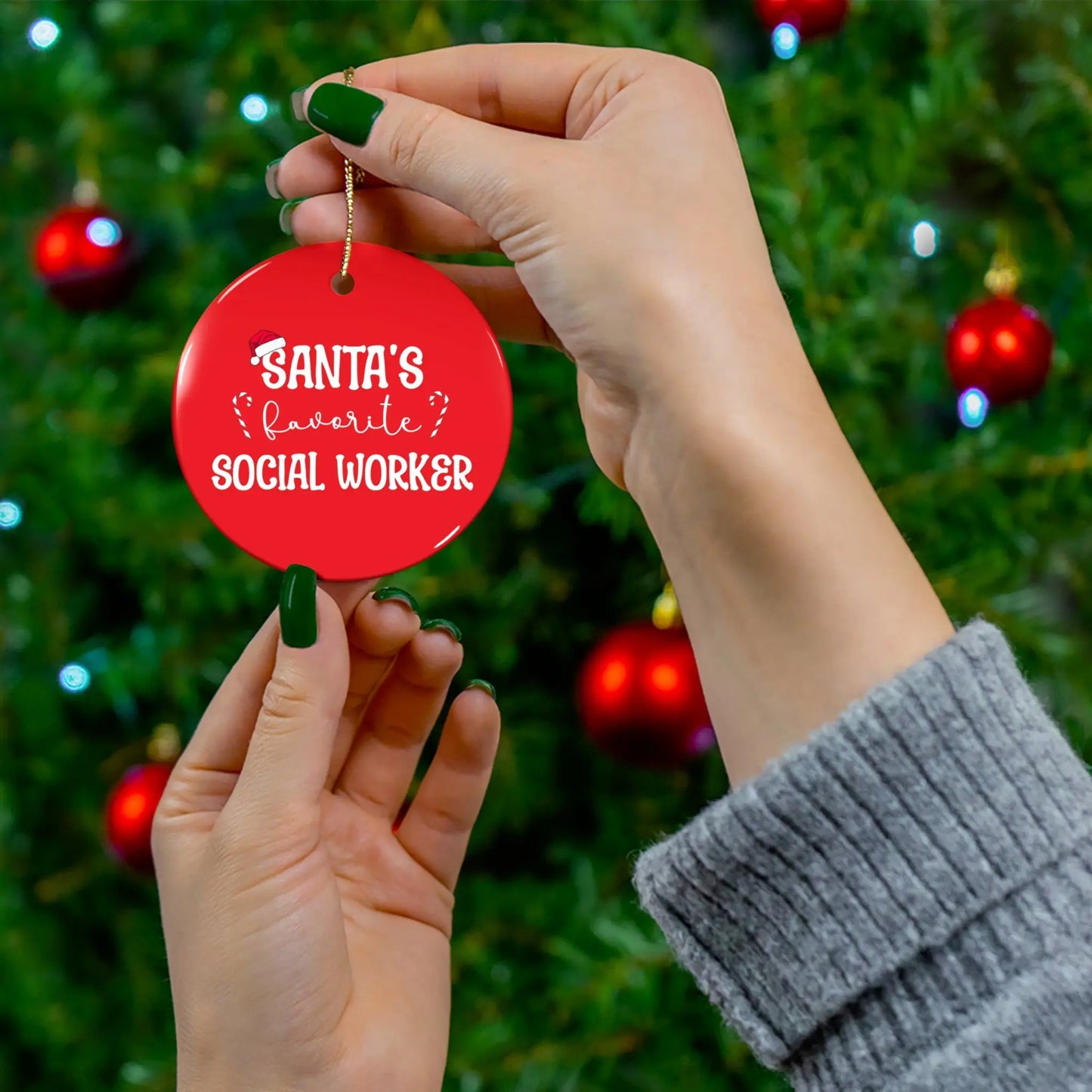 Santa's Favorite Social Worker Ornament Printify