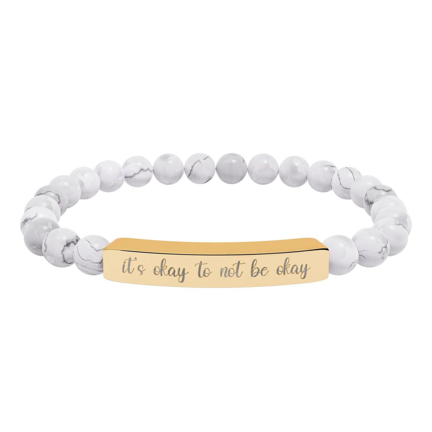 It’s Okay to Not Be Okay Natural Stone Engraved Bar Bracelet Printify
