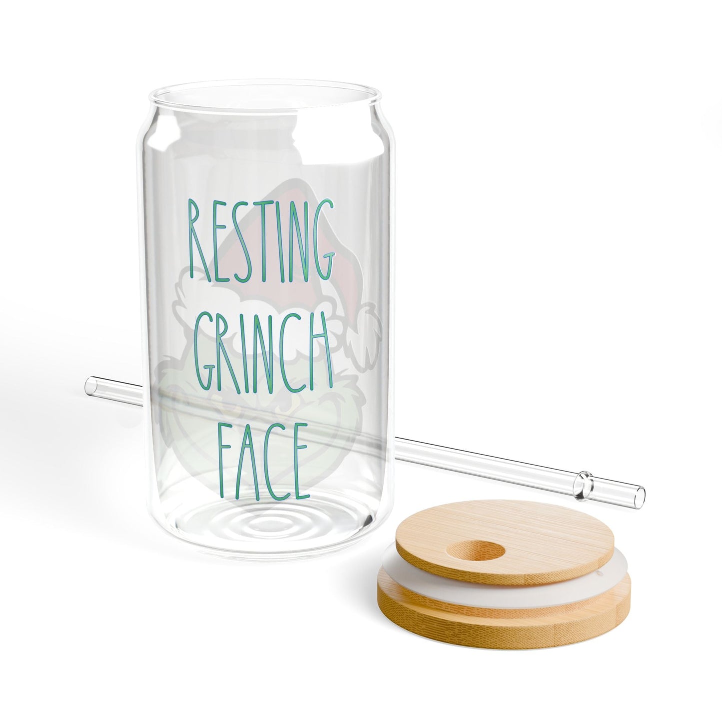 Resting Grinch Face Sipper Glass (16oz) Printify
