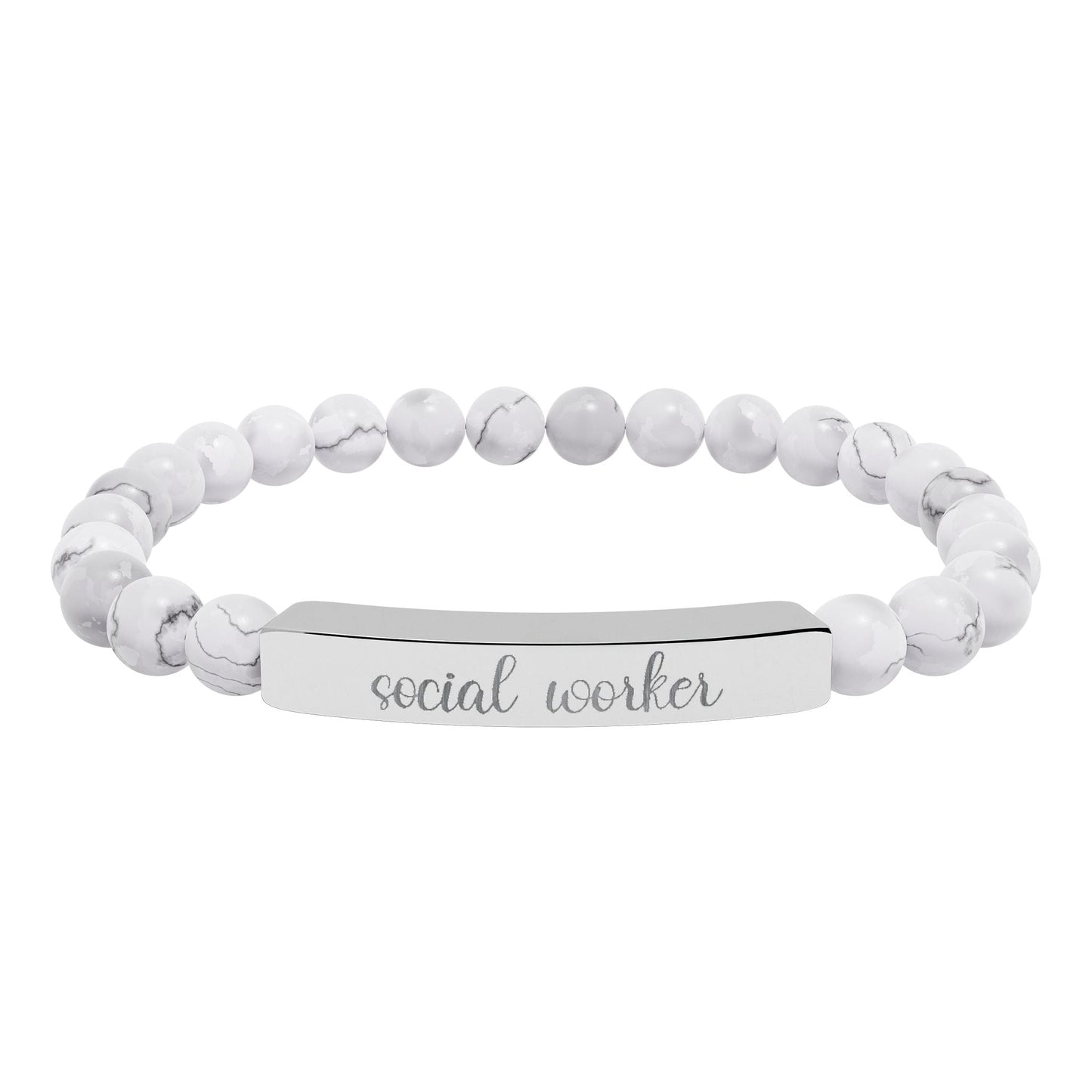 Social Worker Natural Stone Engraved Bar Bracelet Printify