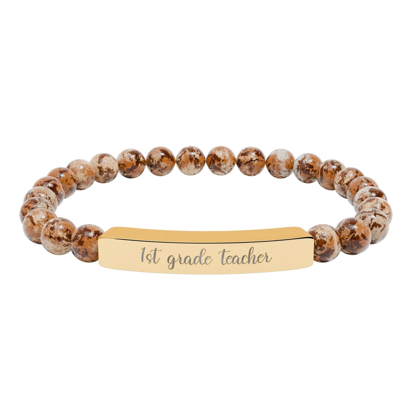 Custom Grade Level Teacher Natural Stone Bar Bracelet Printify