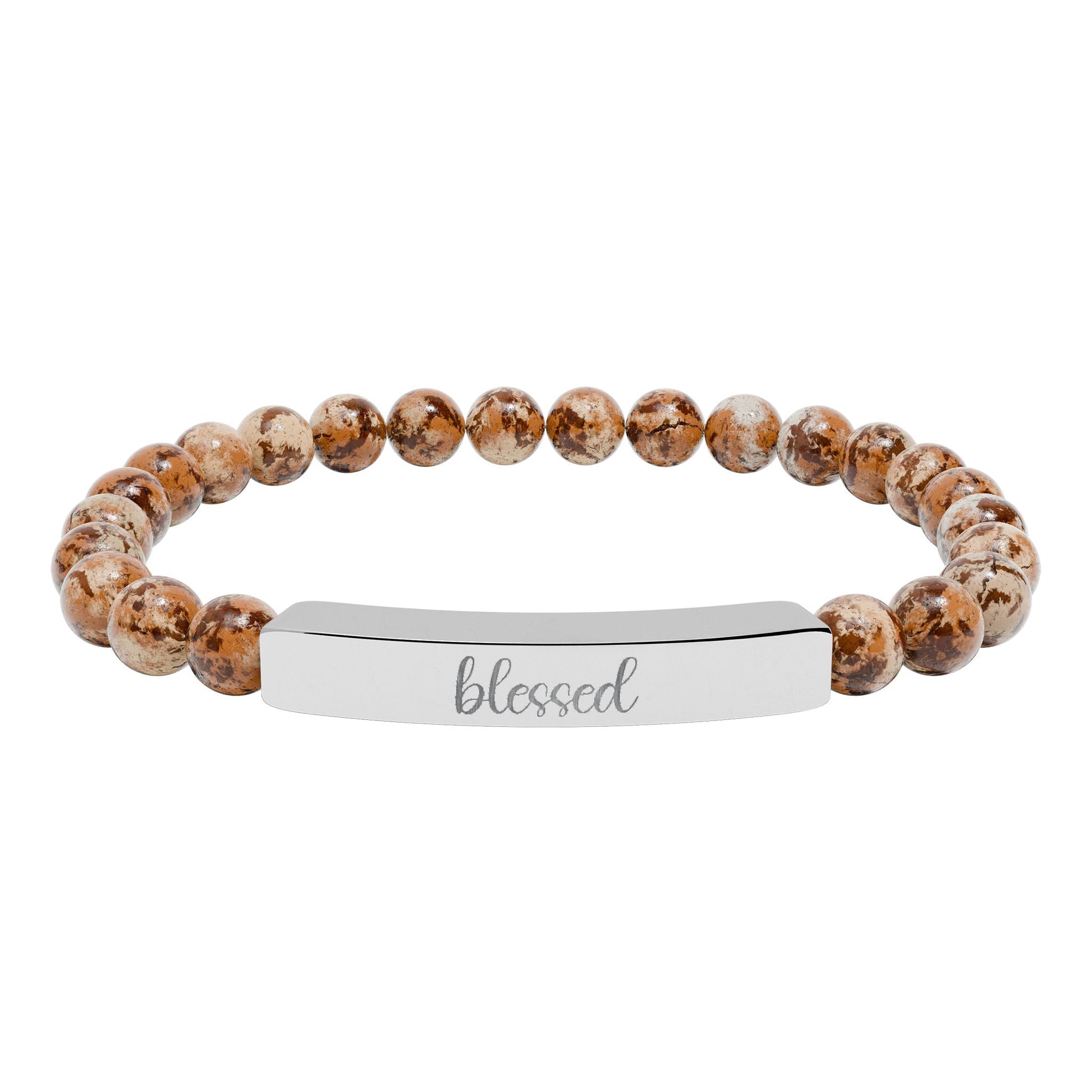 Blessed Natural Stone Engraved Bar Bracelet Printify