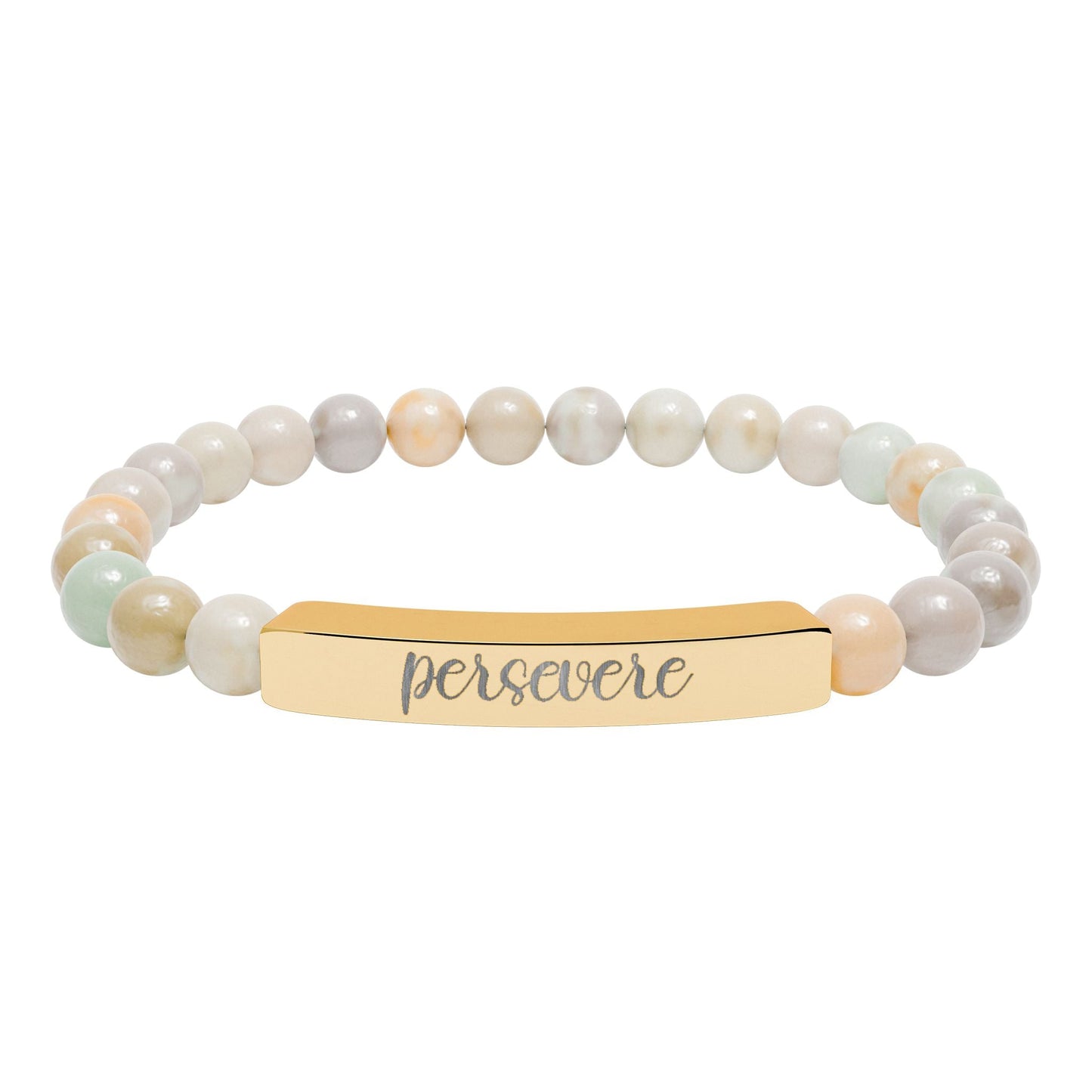 Persevere Natural Stone Engraved Bar Bracelet Printify