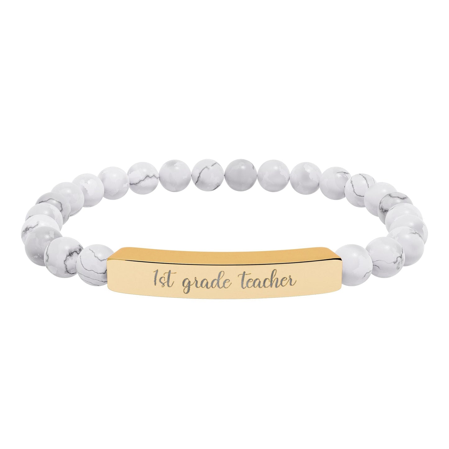 Custom Grade Level Teacher Natural Stone Bar Bracelet Printify