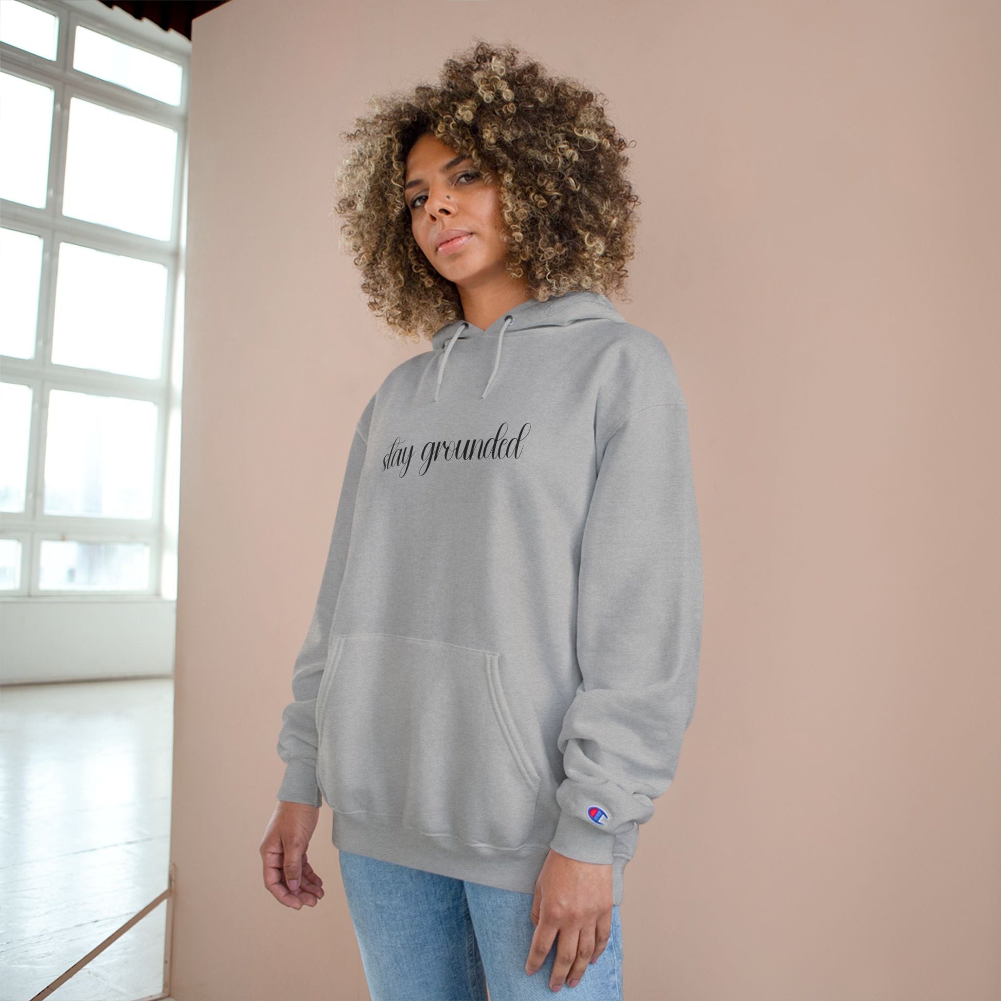 Stay Grounded Champion Hoodie Printify