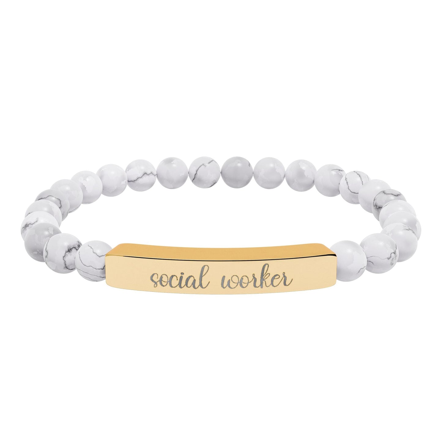 Social Worker Natural Stone Engraved Bar Bracelet Printify