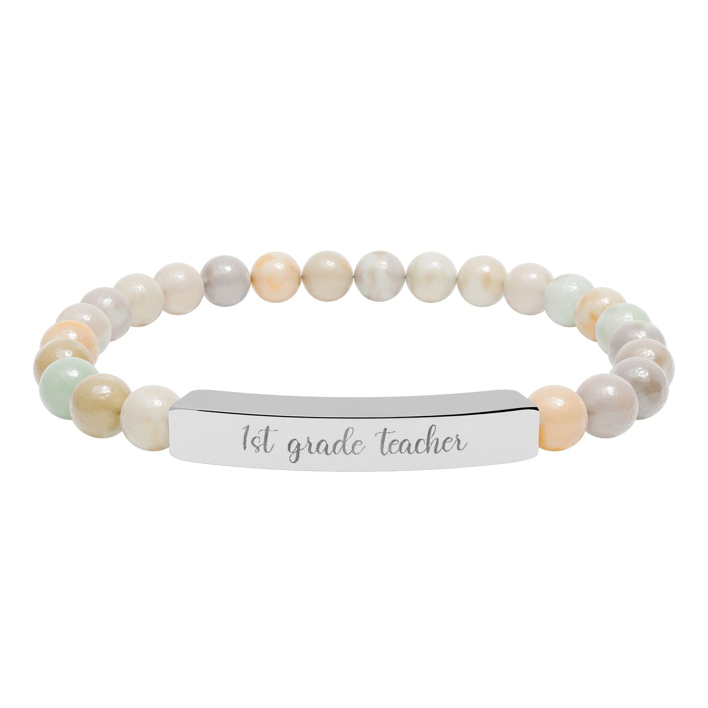 Custom Grade Level Teacher Natural Stone Bar Bracelet Printify