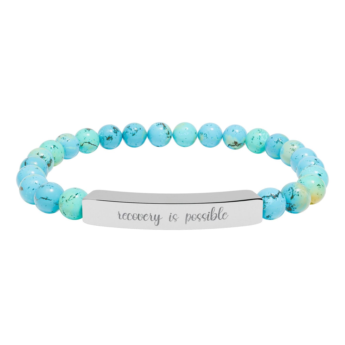 Recovery is Possible Natural Stone Engraved Bar Bracelet Printify