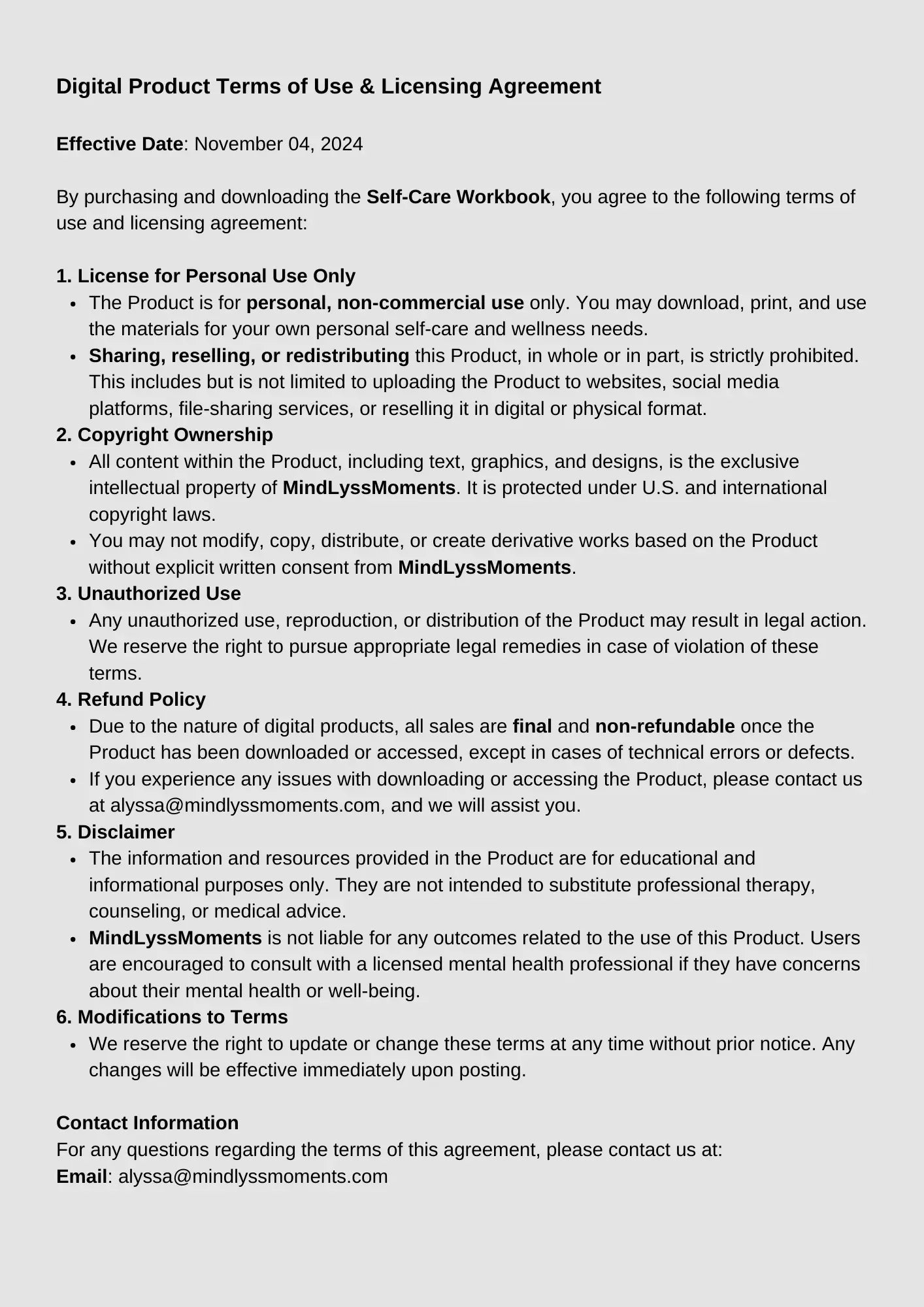 Self-Care Workbook - MindLyssMoments LLC