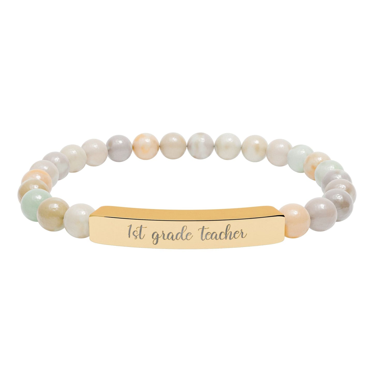 Custom Grade Level Teacher Natural Stone Bar Bracelet Printify