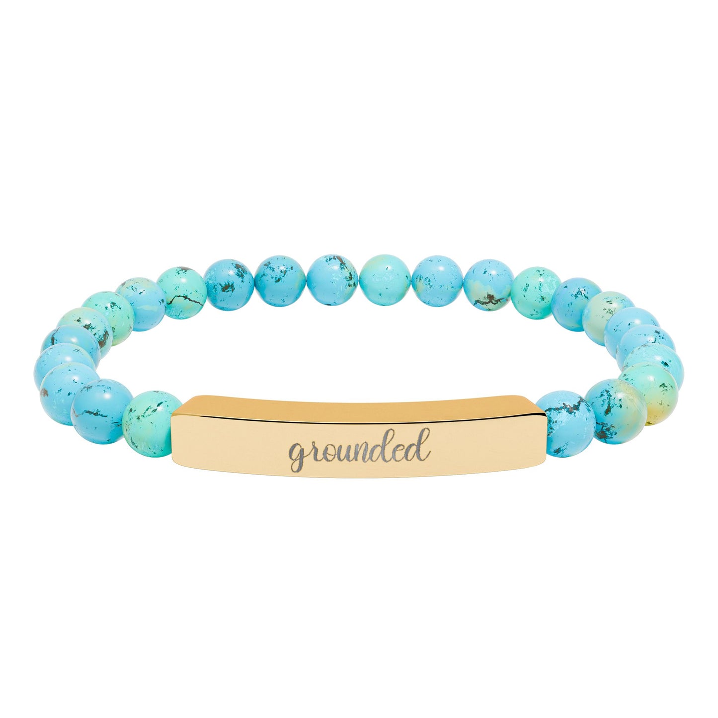 Grounded Natural Stone Engraved Bar Bracelet