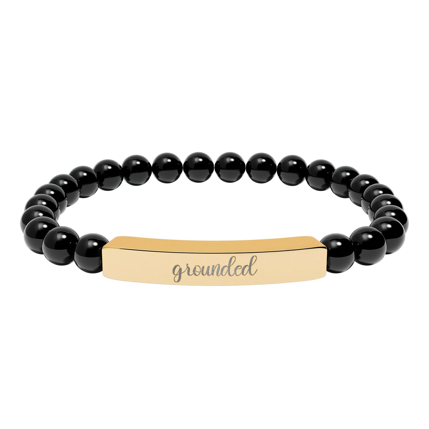 Grounded Natural Stone Engraved Bar Bracelet