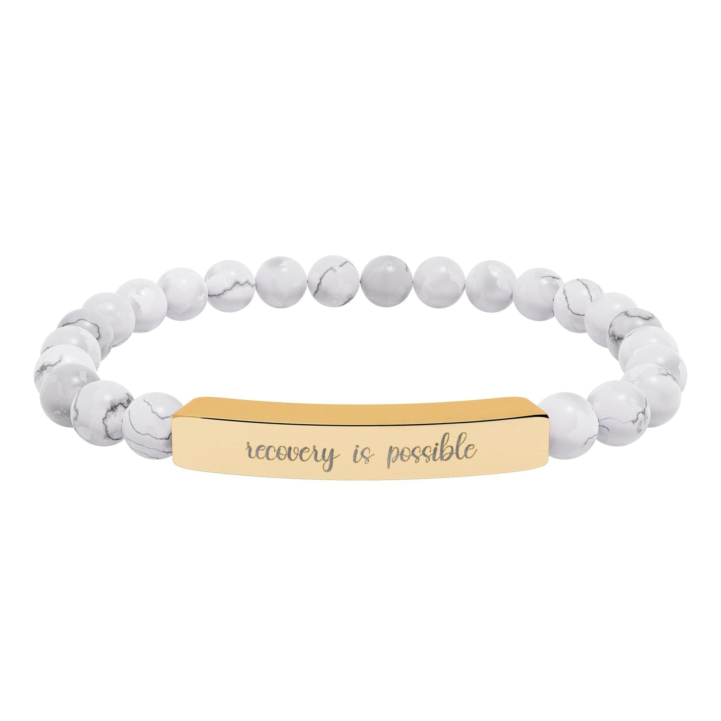 Recovery is Possible Natural Stone Engraved Bar Bracelet Printify