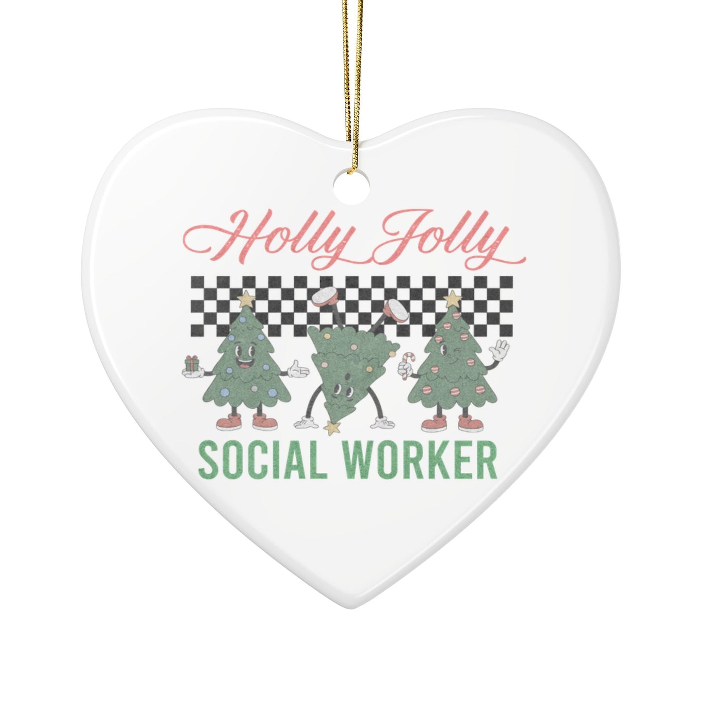 Holly Jolly Social Worker Ceramic Ornament Printify