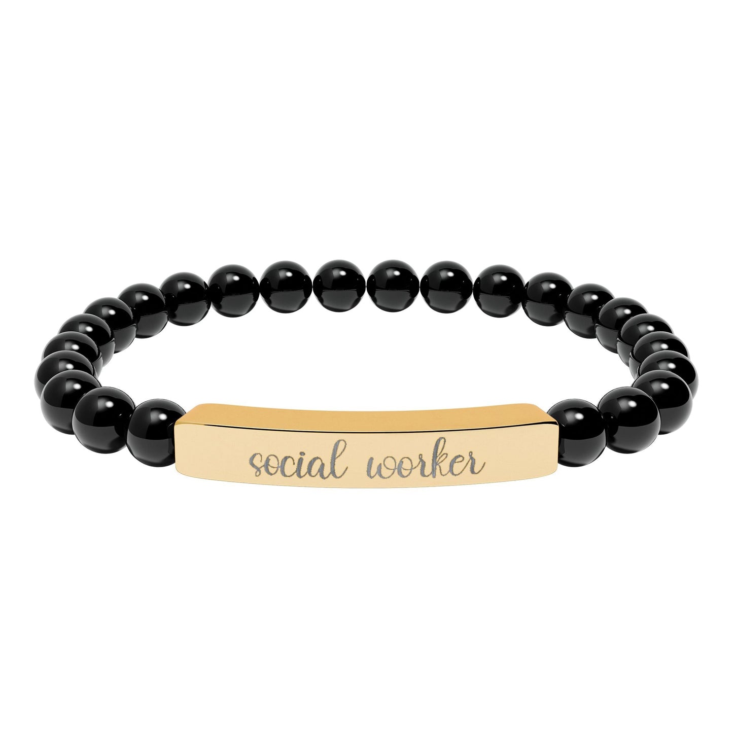 Social Worker Natural Stone Engraved Bar Bracelet Printify
