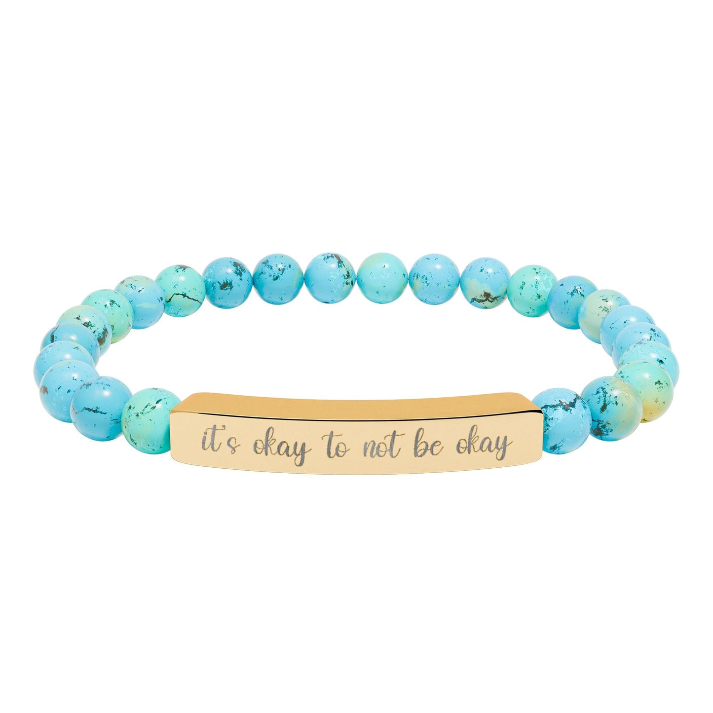 It’s Okay to Not Be Okay Natural Stone Engraved Bar Bracelet Printify
