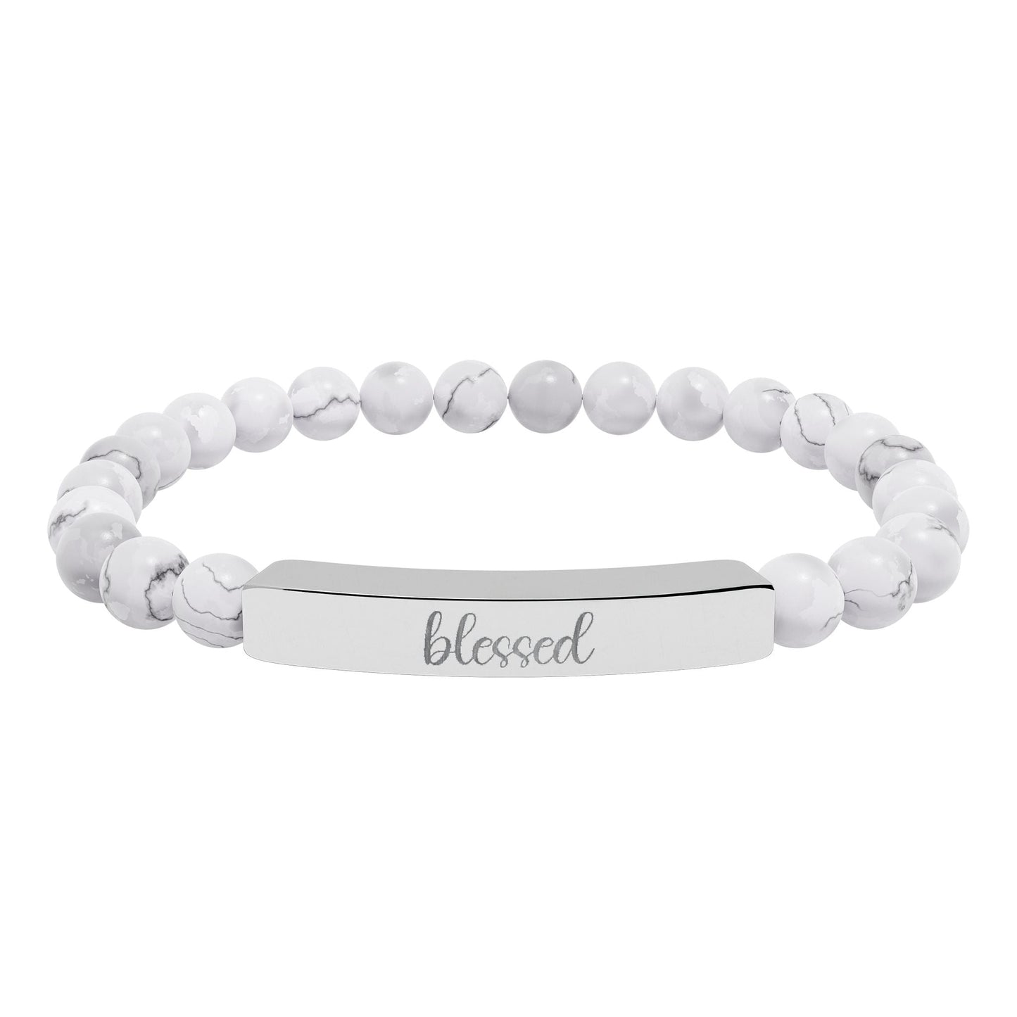 Blessed Natural Stone Engraved Bar Bracelet Printify