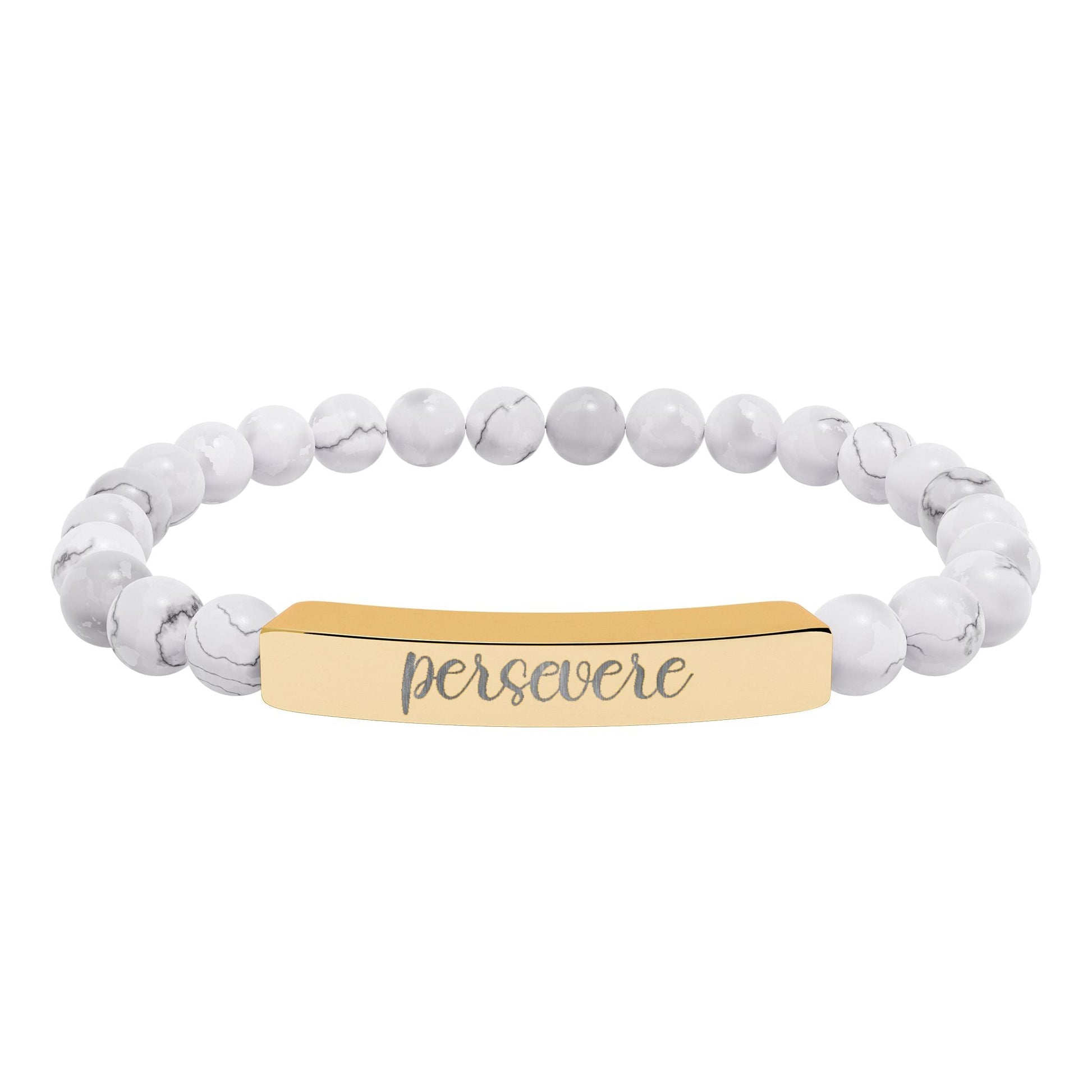 Persevere Natural Stone Engraved Bar Bracelet Printify