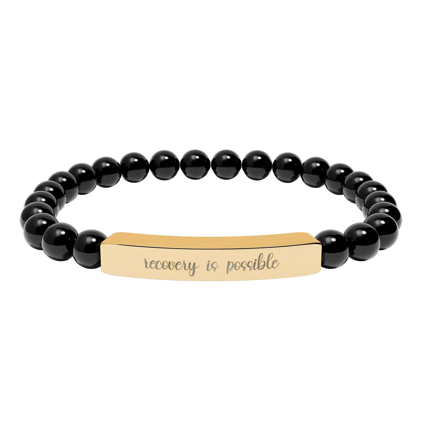 Recovery is Possible Natural Stone Engraved Bar Bracelet Printify