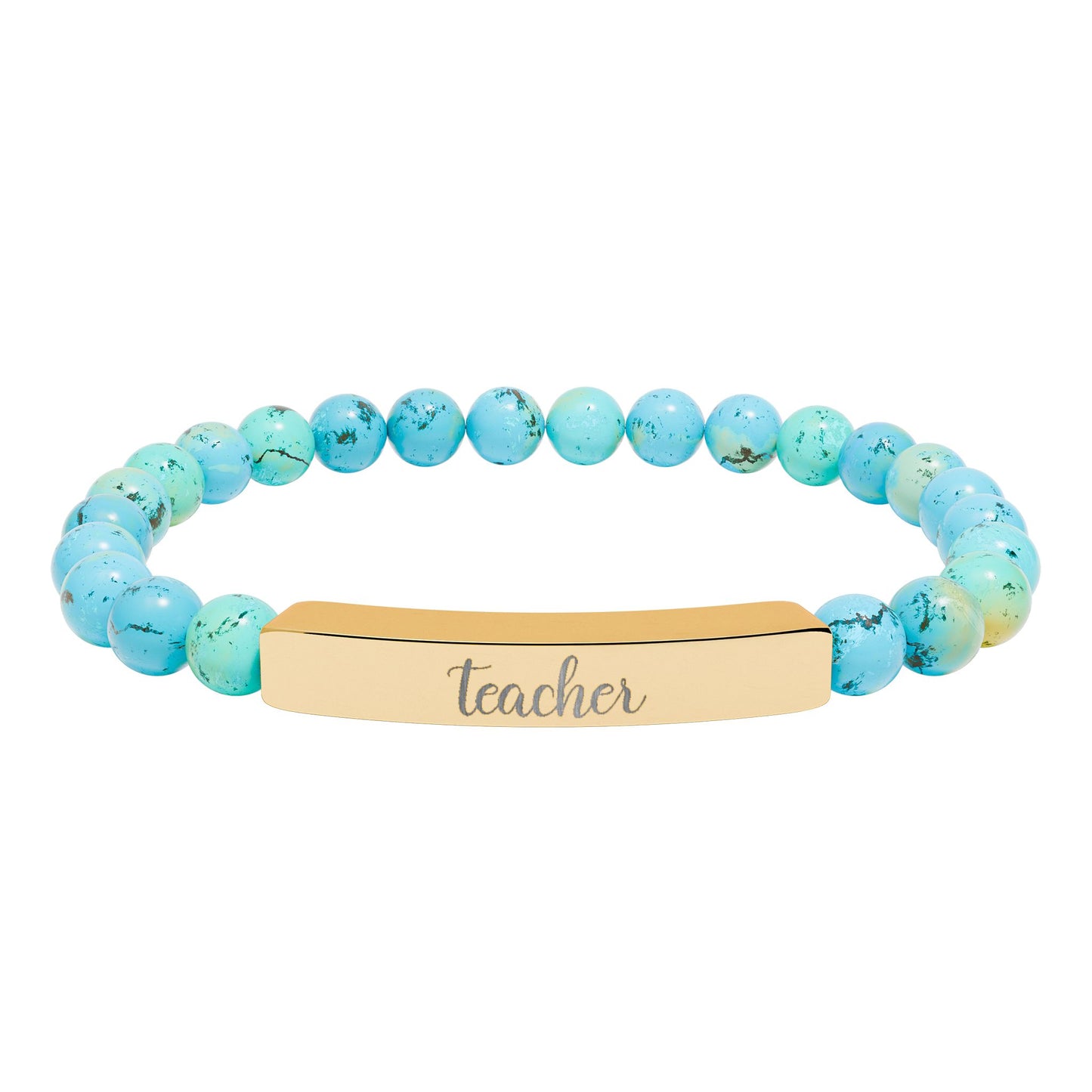 Teacher Natural Stone Engraved Bar Bracelet