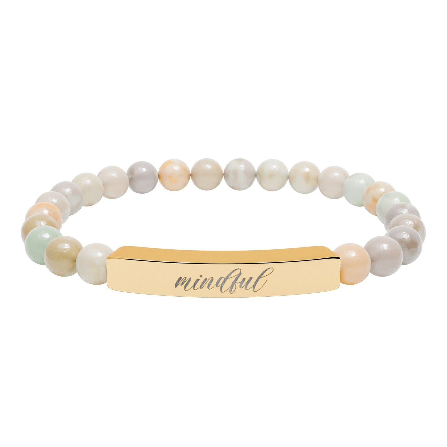 Mindful Natural Stone Engraved Bar Bracelet Printify