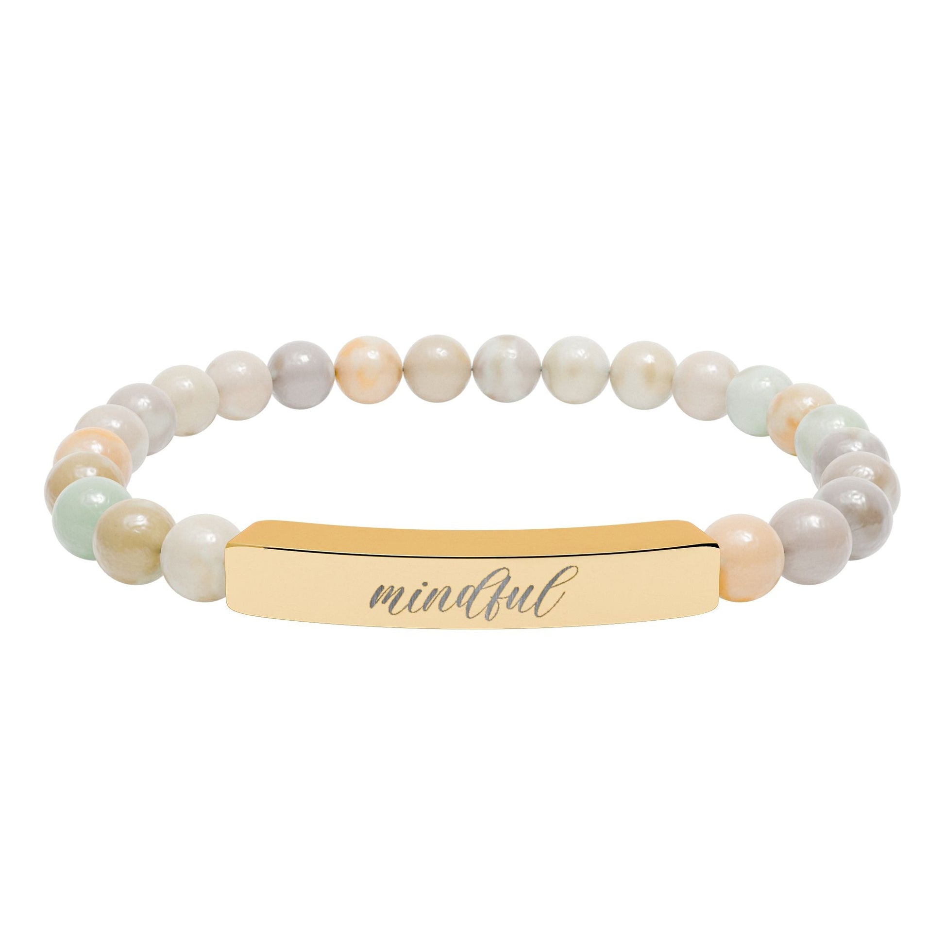 Mindful Natural Stone Engraved Bar Bracelet Printify