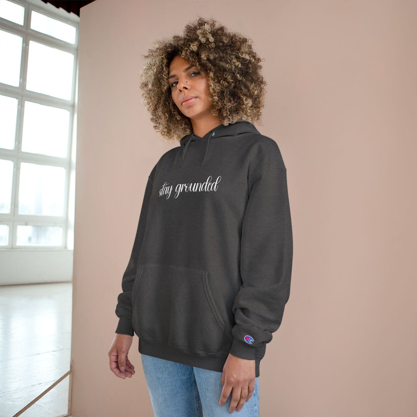 Stay Grounded Champion Hoodie Printify