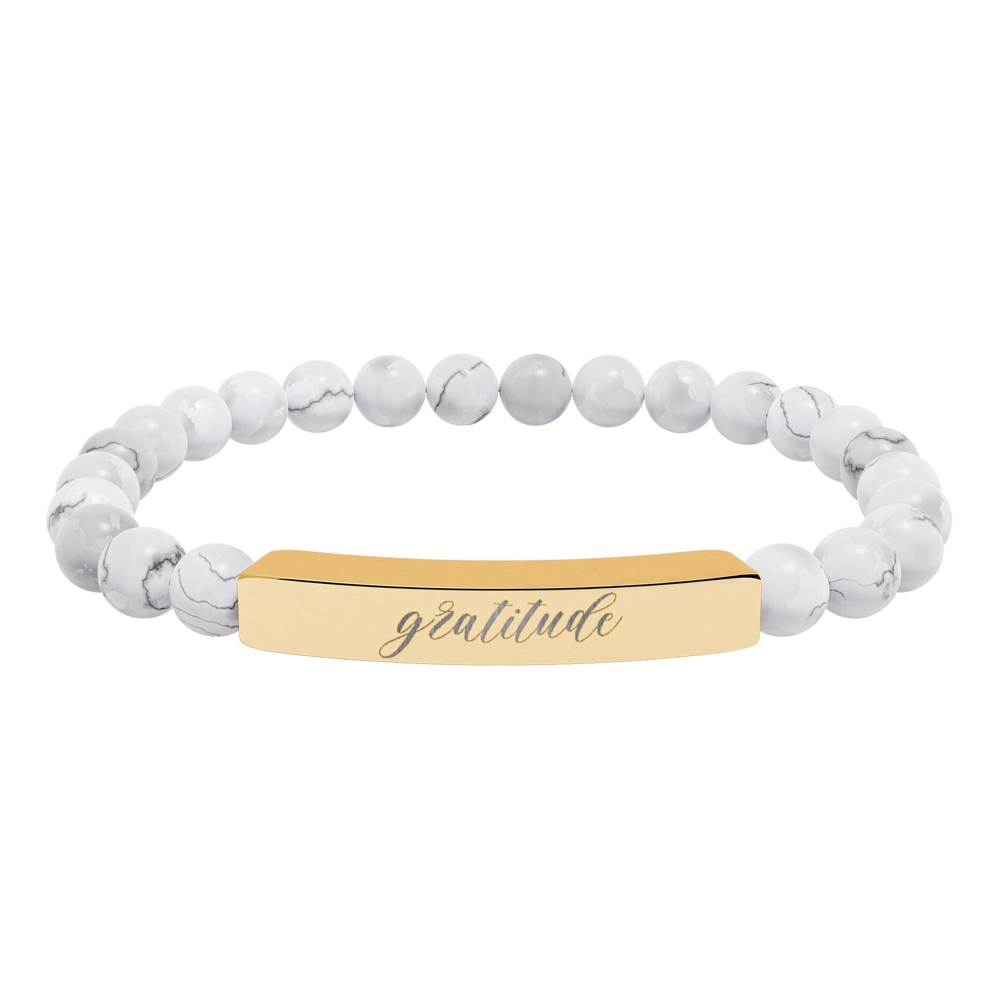 Gratitude Natural Stone Engraved Bar Bracelet Printify