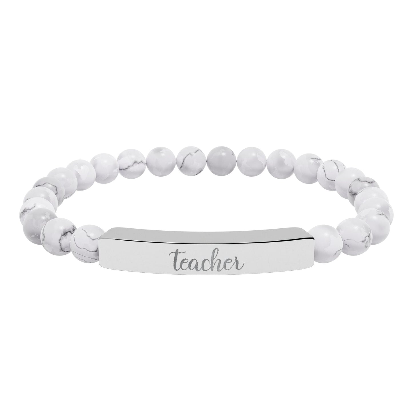 Teacher Natural Stone Engraved Bar Bracelet Printify