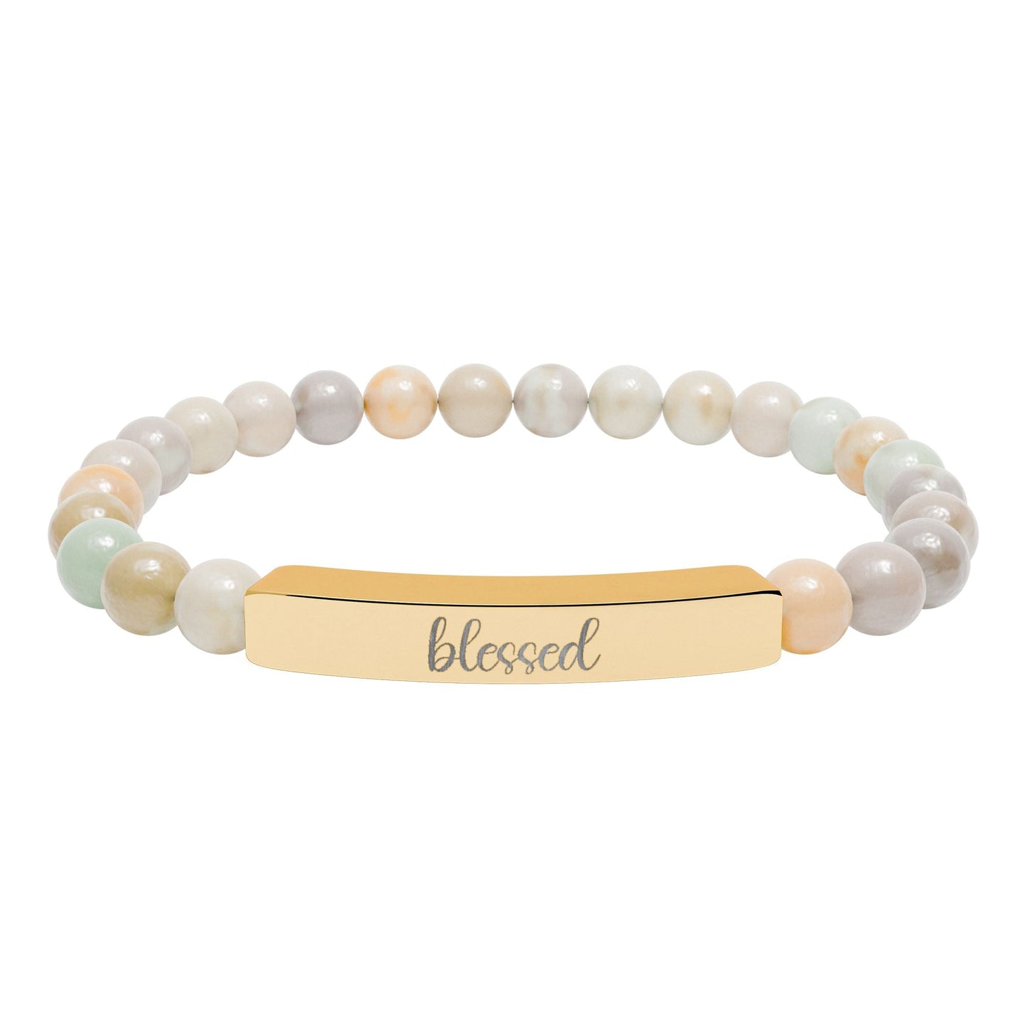 Blessed Natural Stone Engraved Bar Bracelet Printify