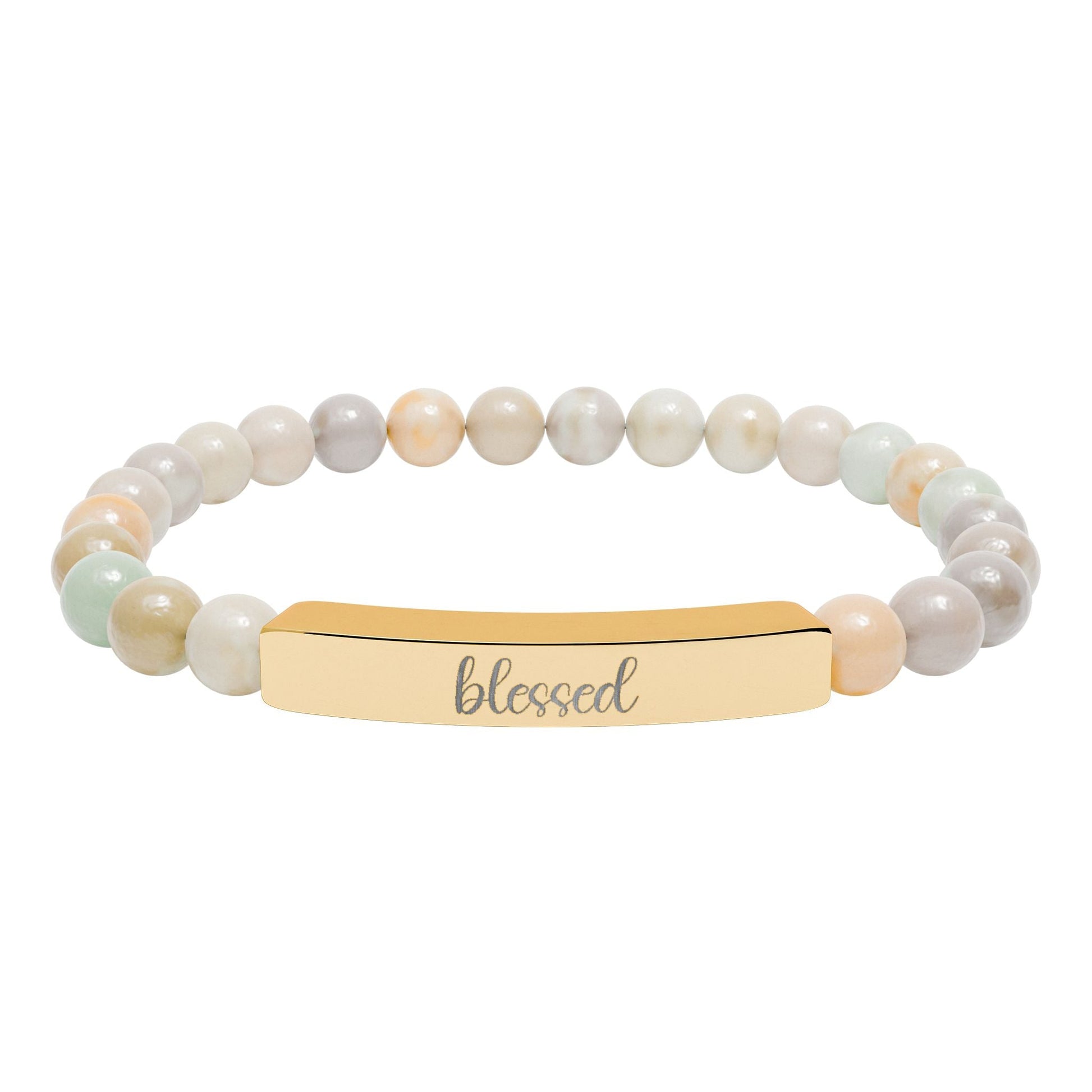 Blessed Natural Stone Engraved Bar Bracelet Printify