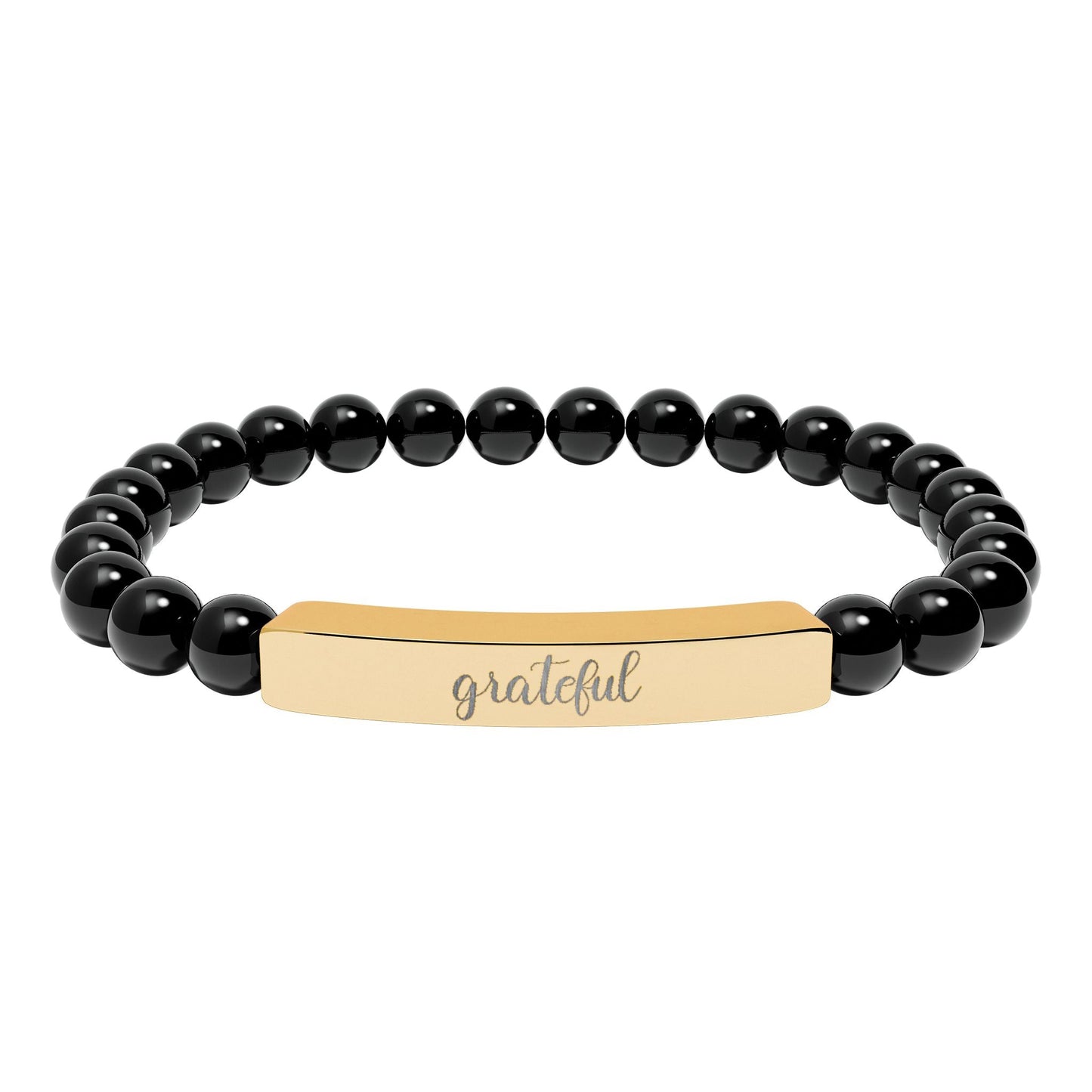 Grateful Natural Stone Engraved Bar Bracelet Printify