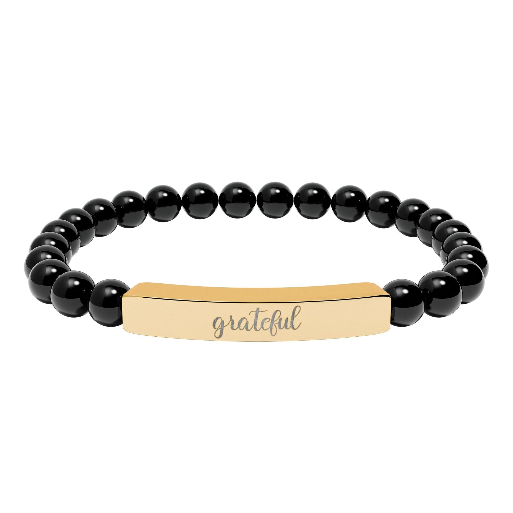 Grateful Natural Stone Engraved Bar Bracelet Printify
