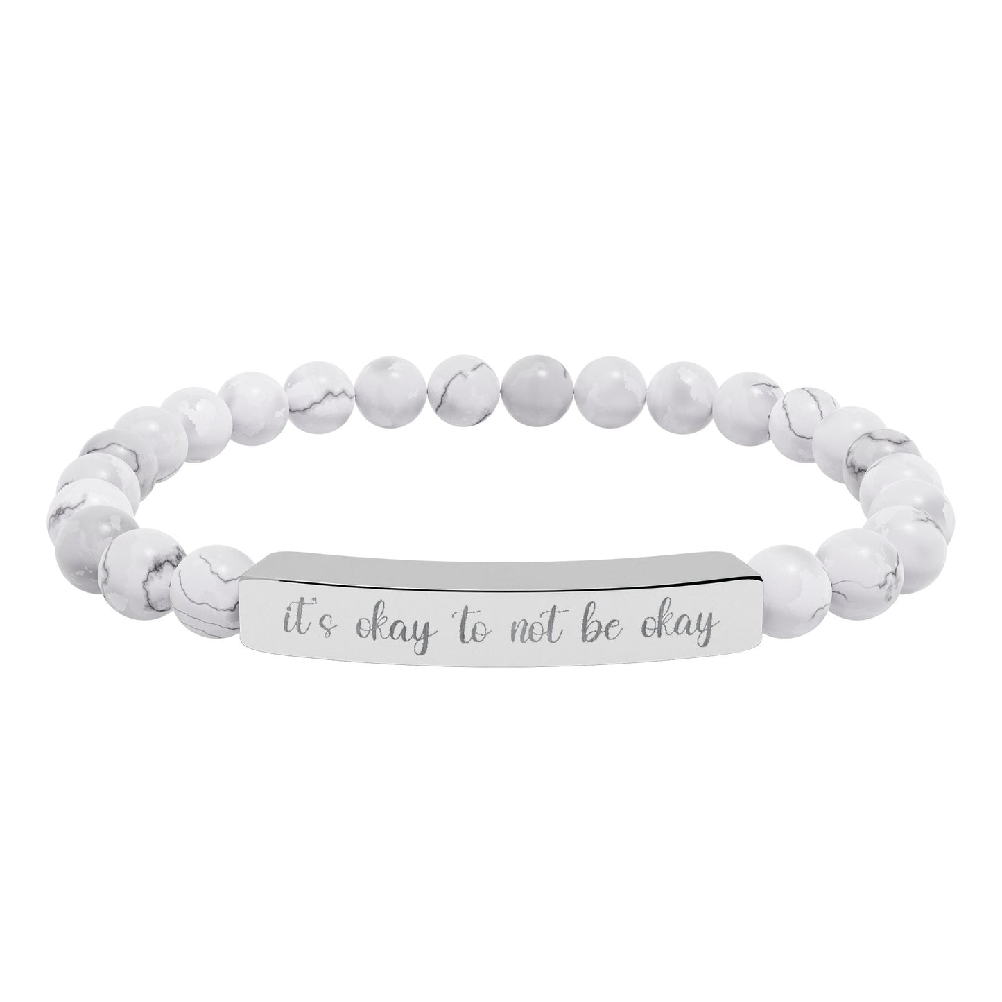 It’s Okay to Not Be Okay Natural Stone Engraved Bar Bracelet Printify
