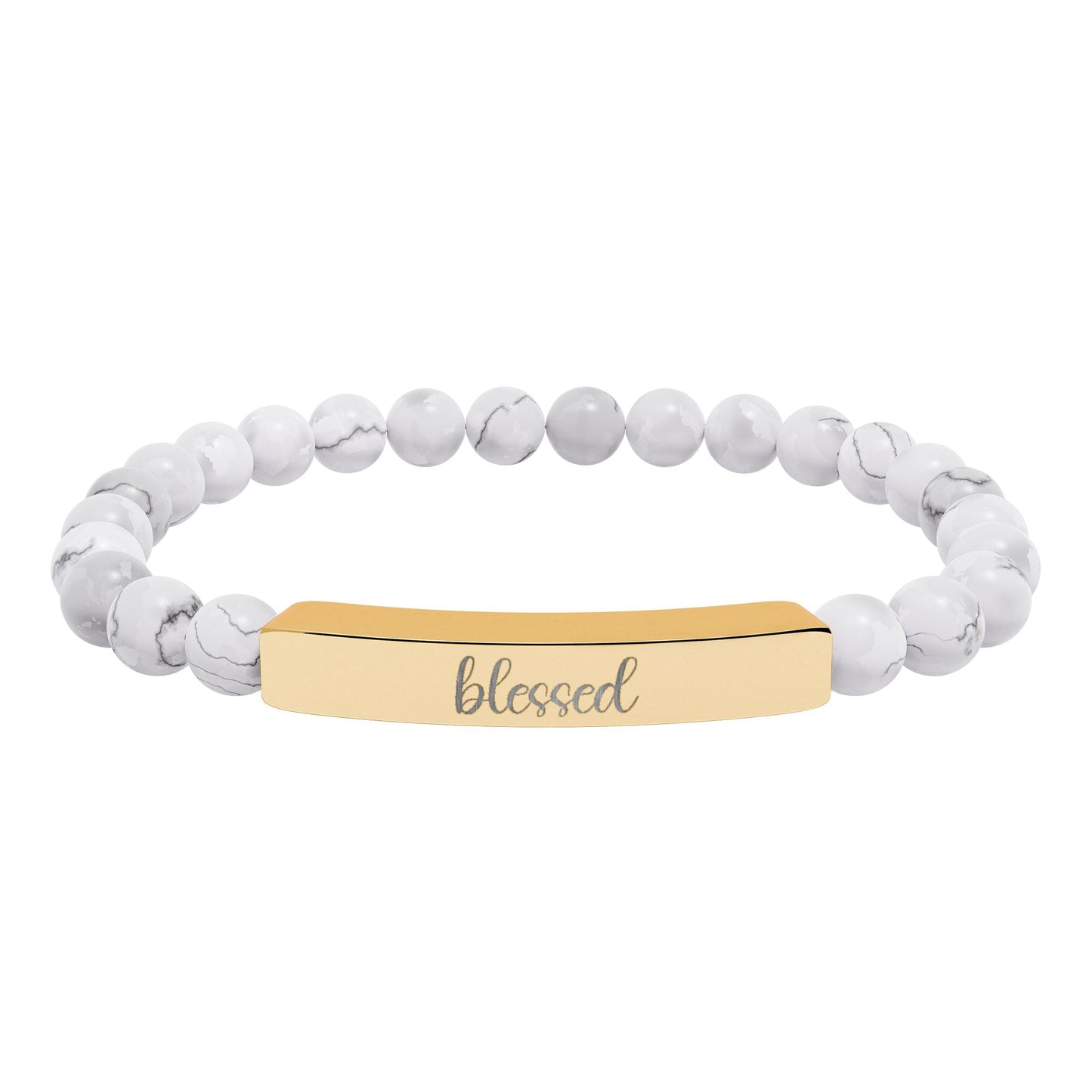Blessed Natural Stone Engraved Bar Bracelet Printify