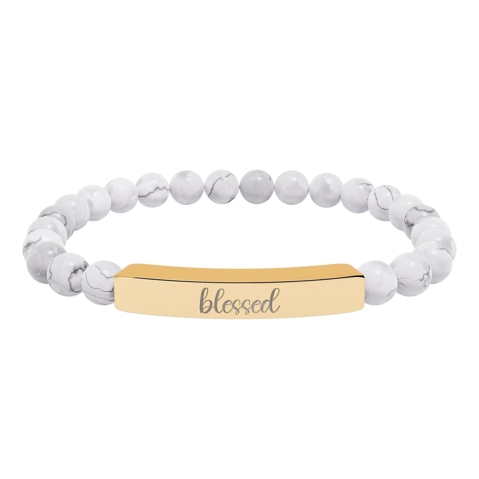 Blessed Natural Stone Engraved Bar Bracelet Printify