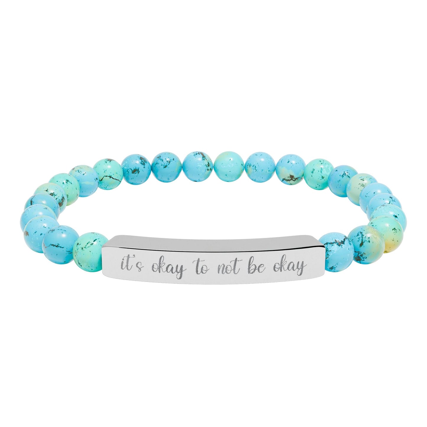 It’s Okay to Not Be Okay Natural Stone Engraved Bar Bracelet Printify