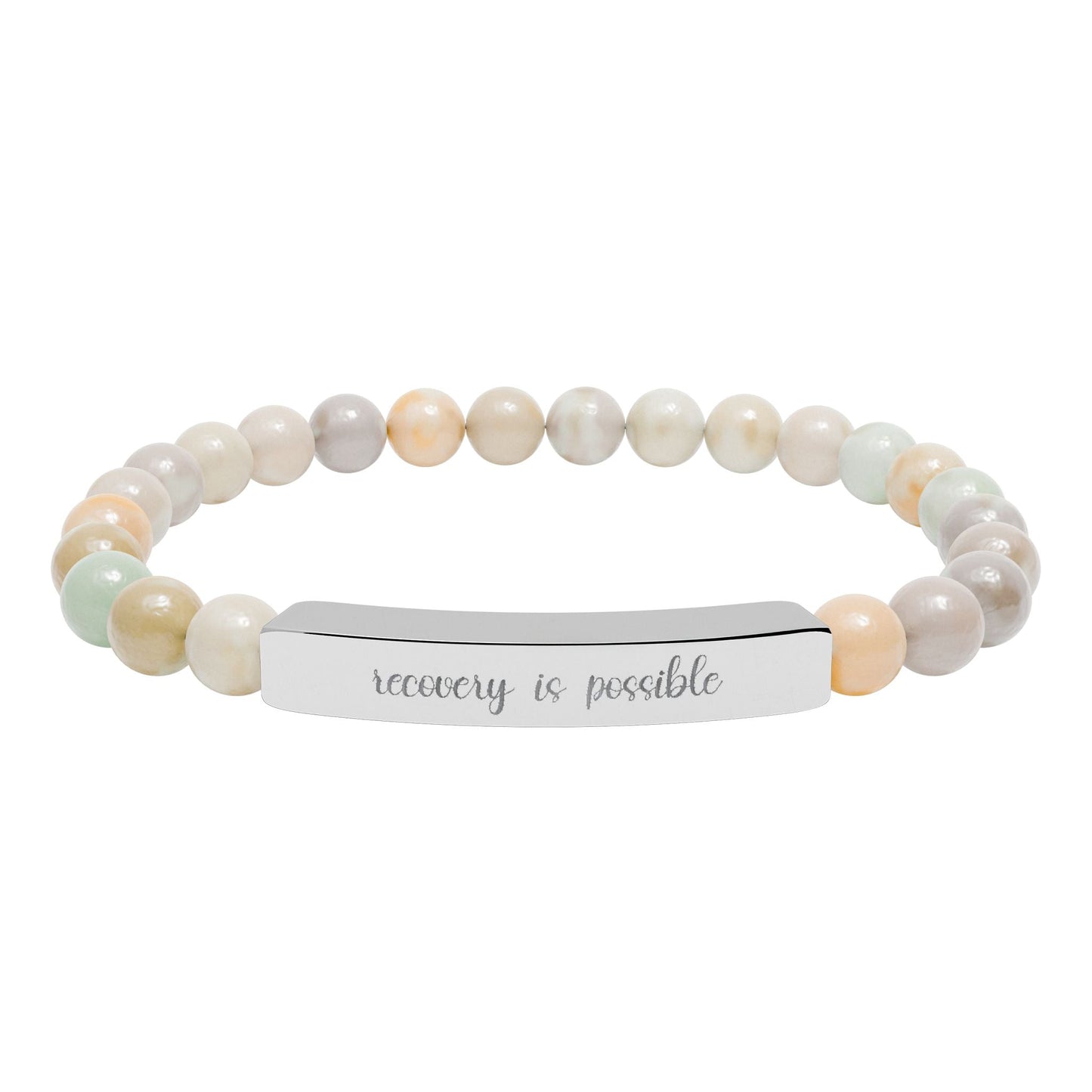 Recovery is Possible Natural Stone Stretch Engraved Bar Bracelet Printify