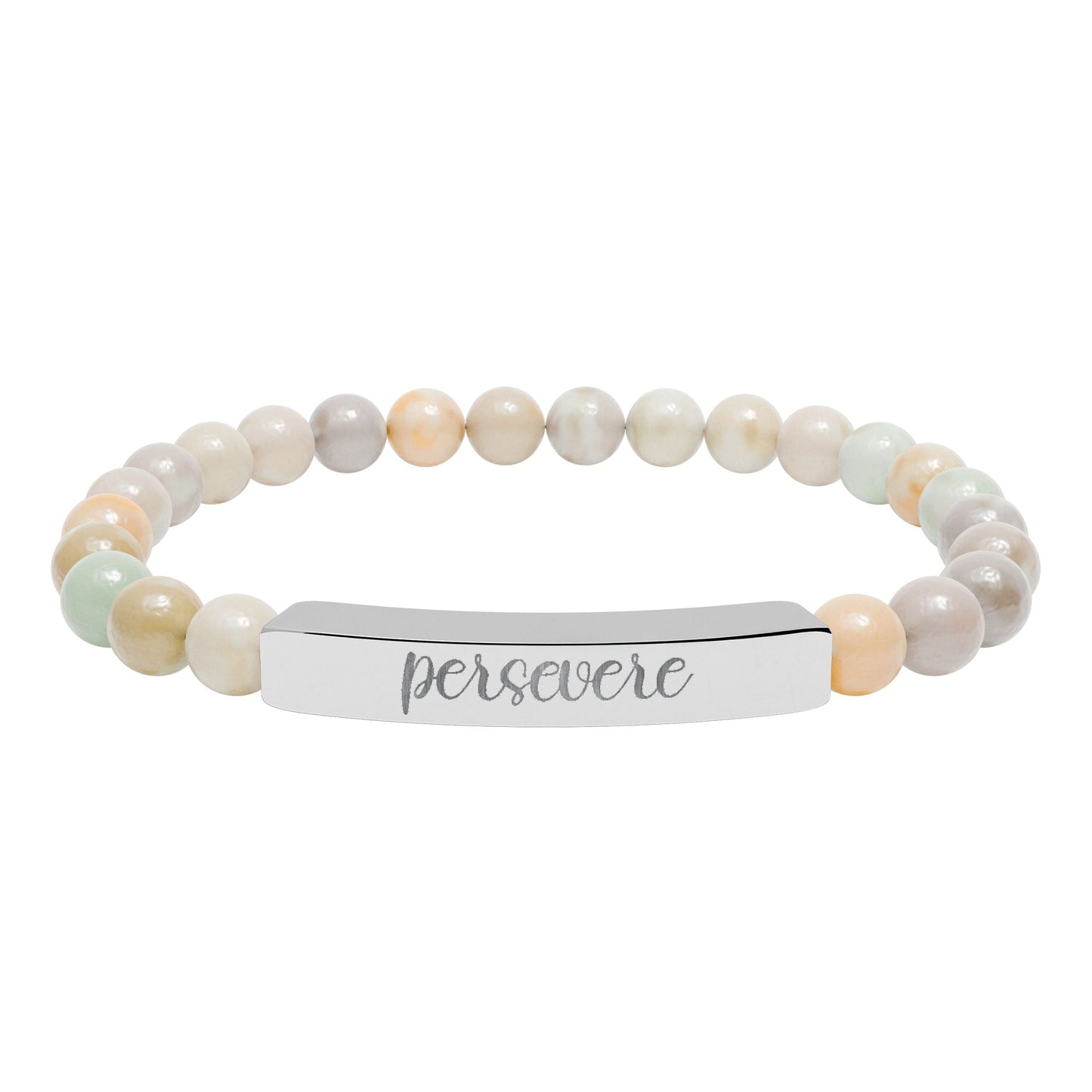 Persevere Natural Stone Engraved Bar Bracelet Printify