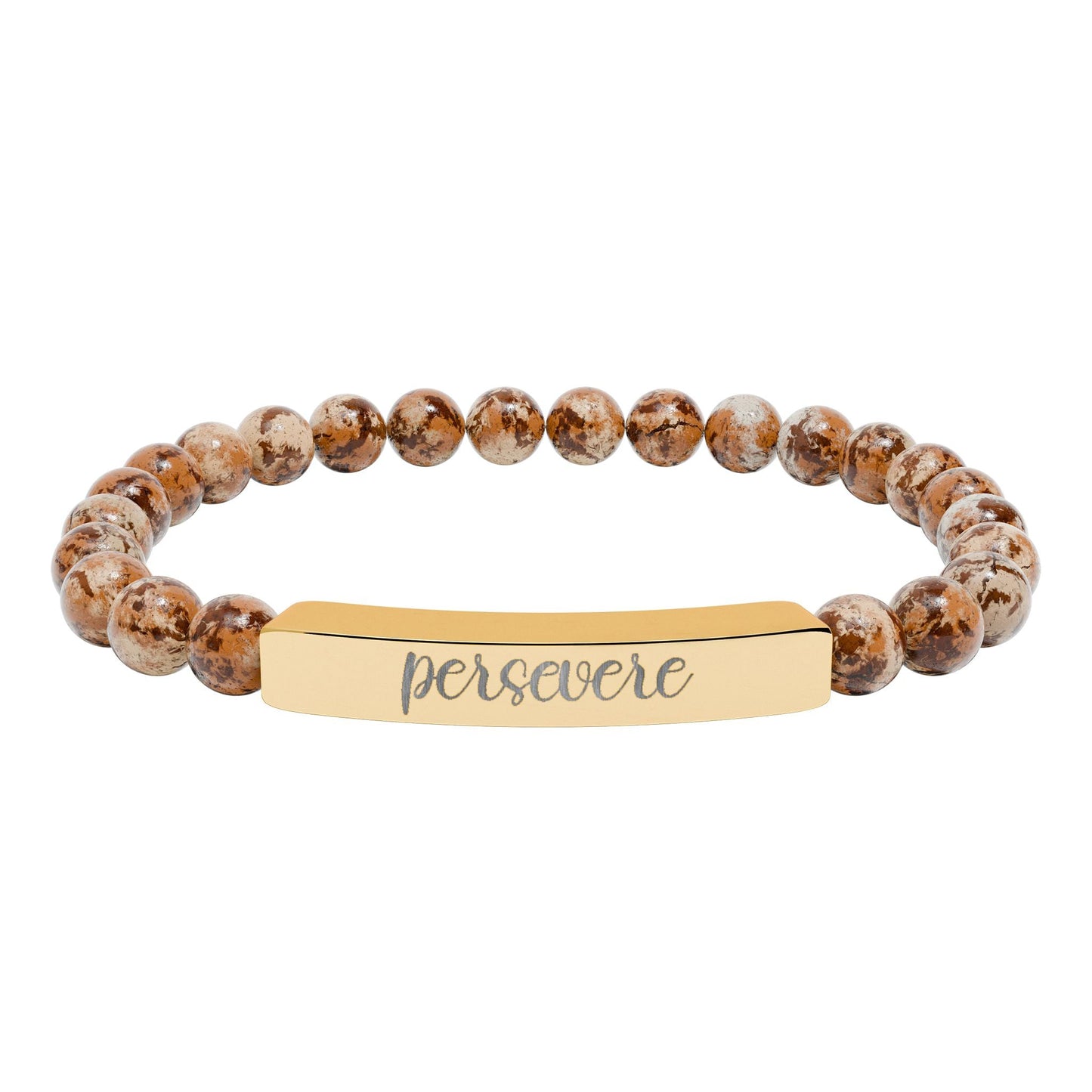 Persevere Natural Stone Engraved Bar Bracelet Printify