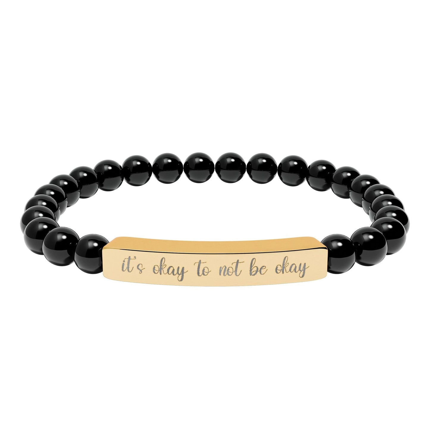 It’s Okay to Not Be Okay Natural Stone Engraved Bar Bracelet Printify