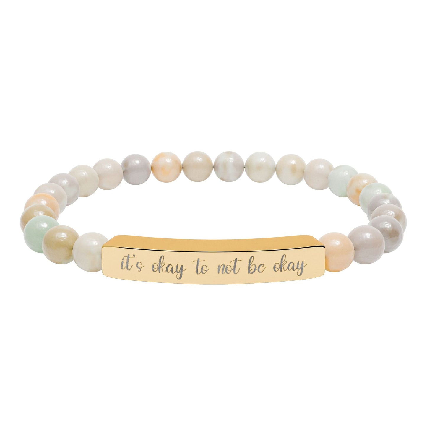 It’s Okay to Not Be Okay Natural Stone Engraved Bar Bracelet Printify