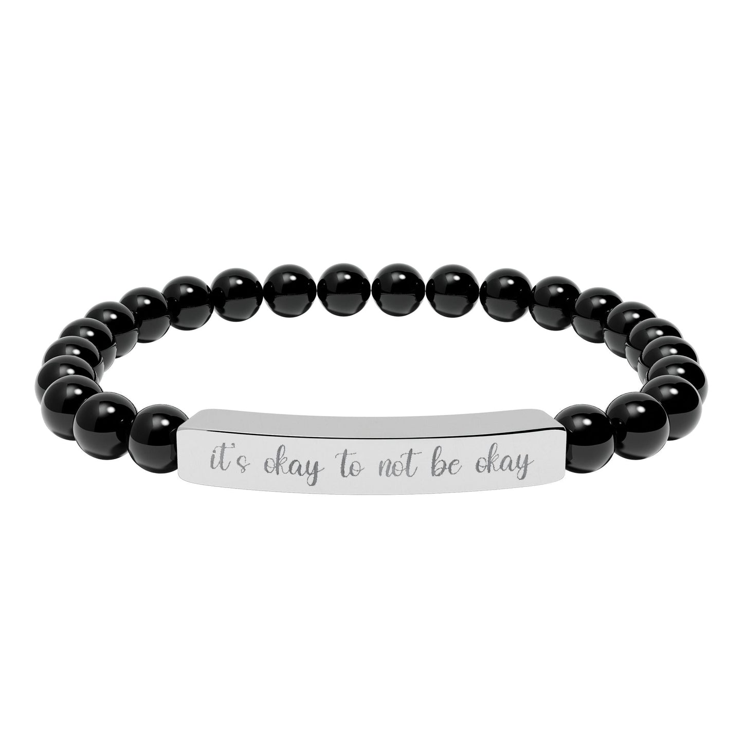It’s Okay to Not Be Okay Natural Stone Engraved Bar Bracelet Printify