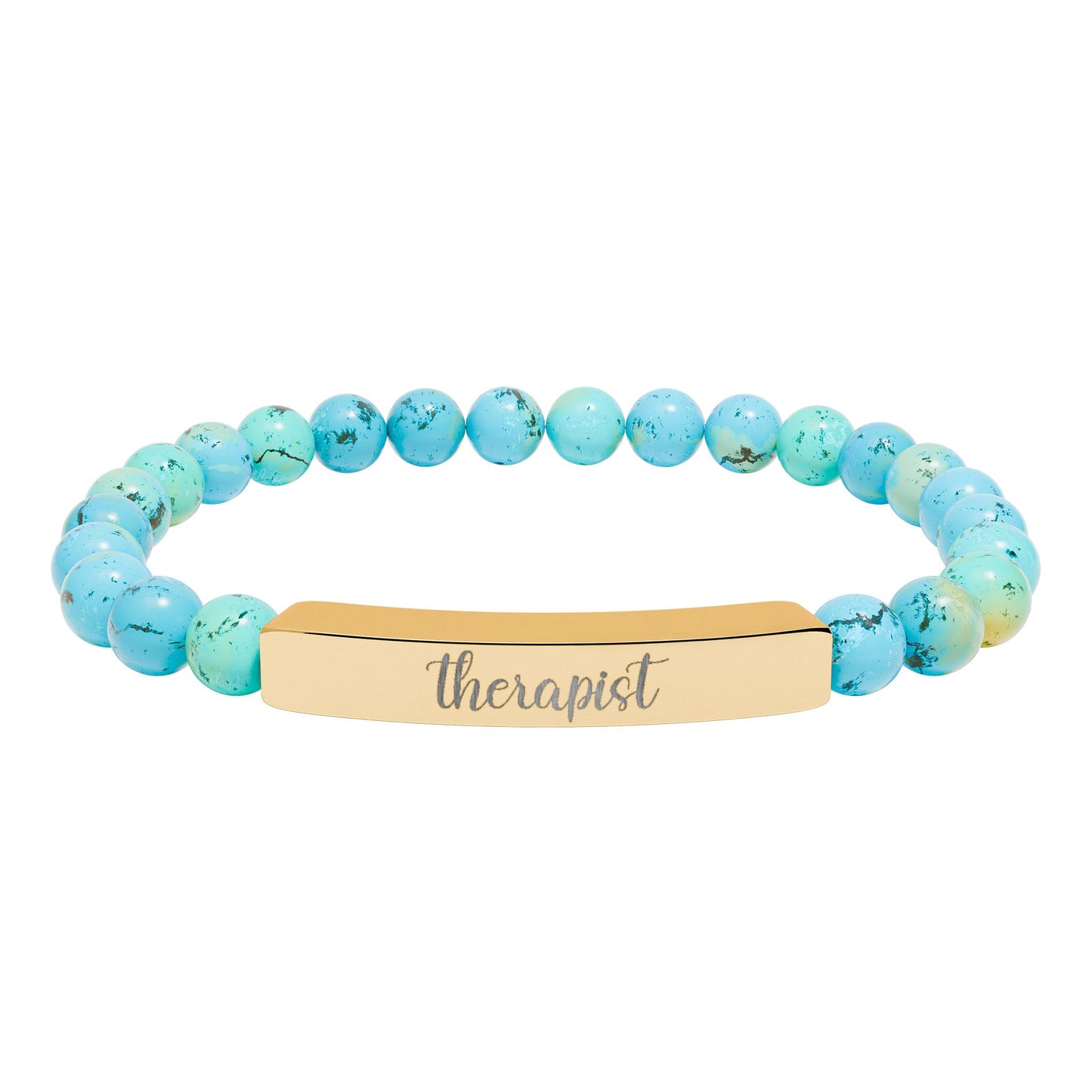 Therapist Natural Stone Engraved Bar Bracelet