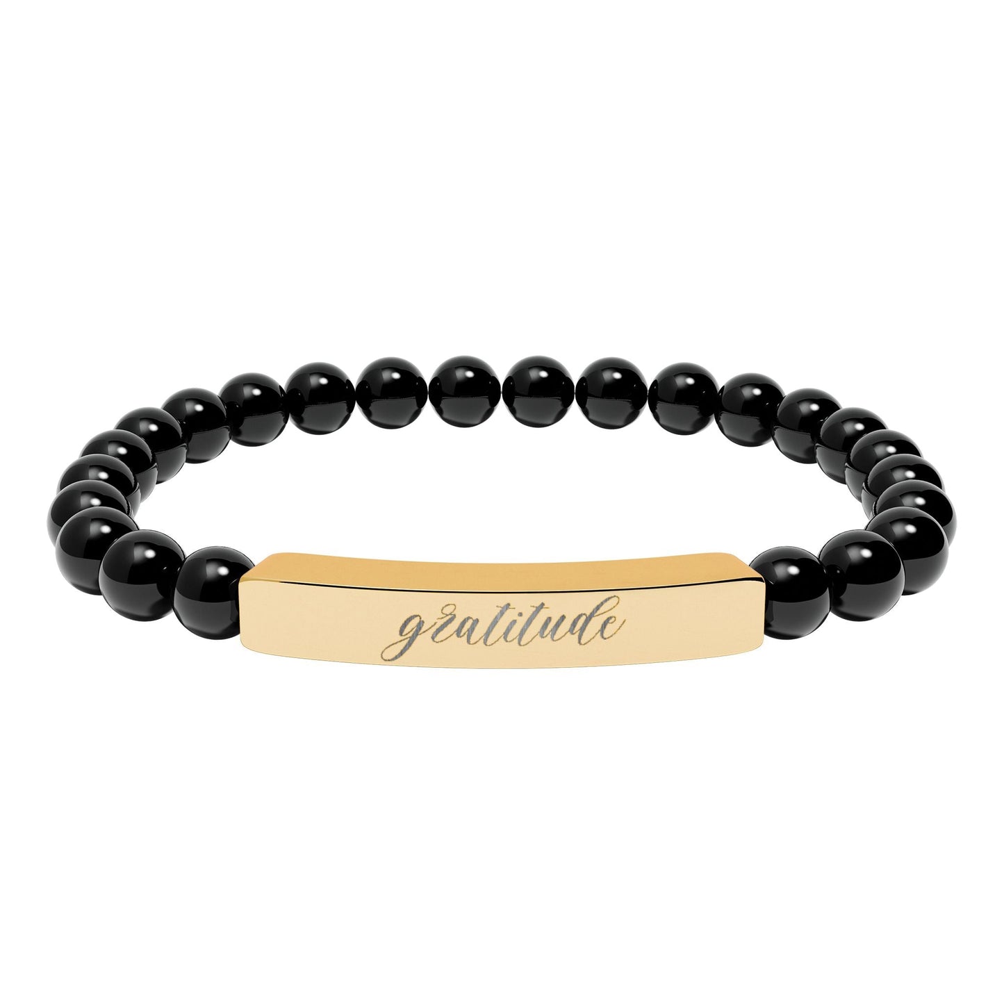 Gratitude Natural Stone Engraved Bar Bracelet Printify
