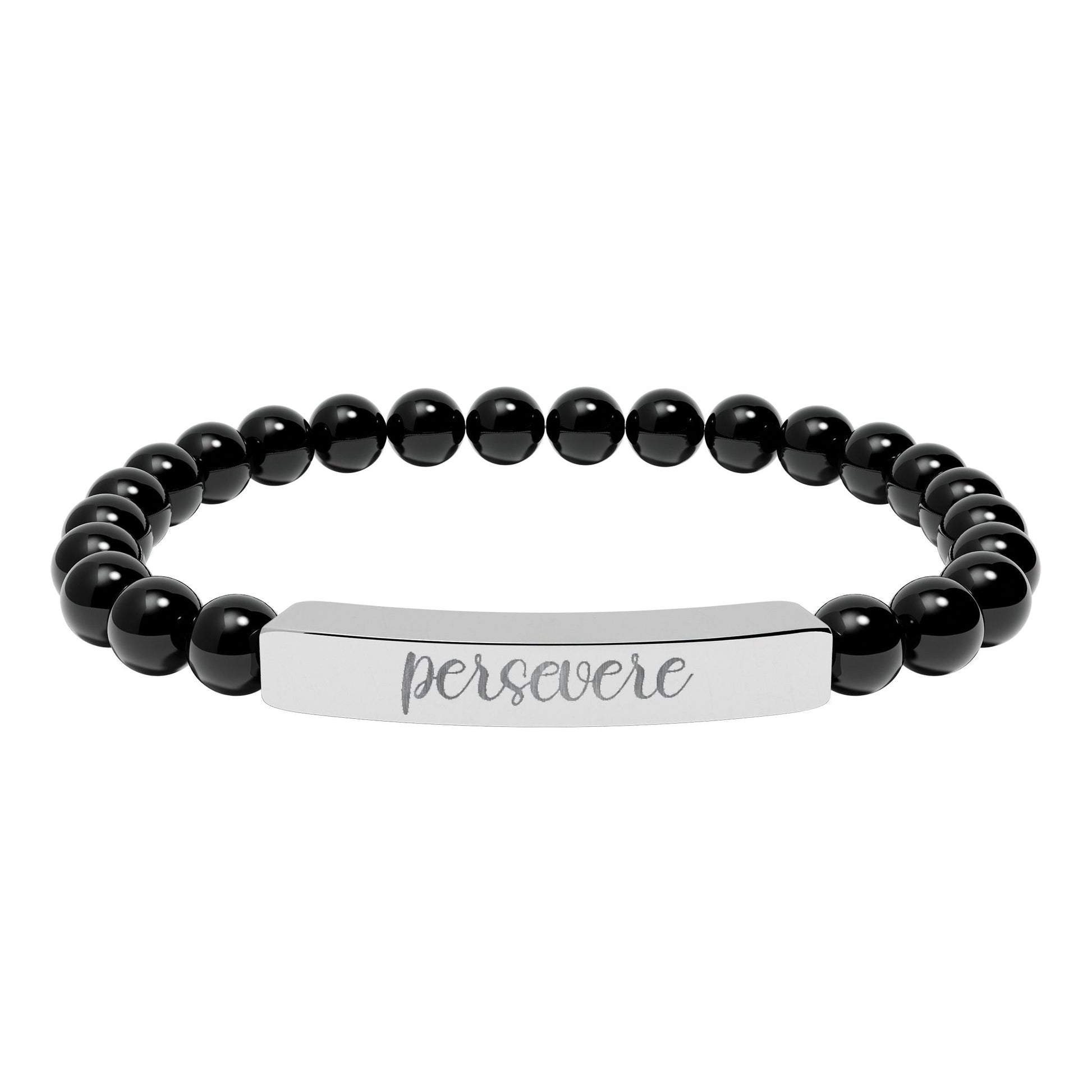 Persevere Natural Stone Engraved Bar Bracelet Printify