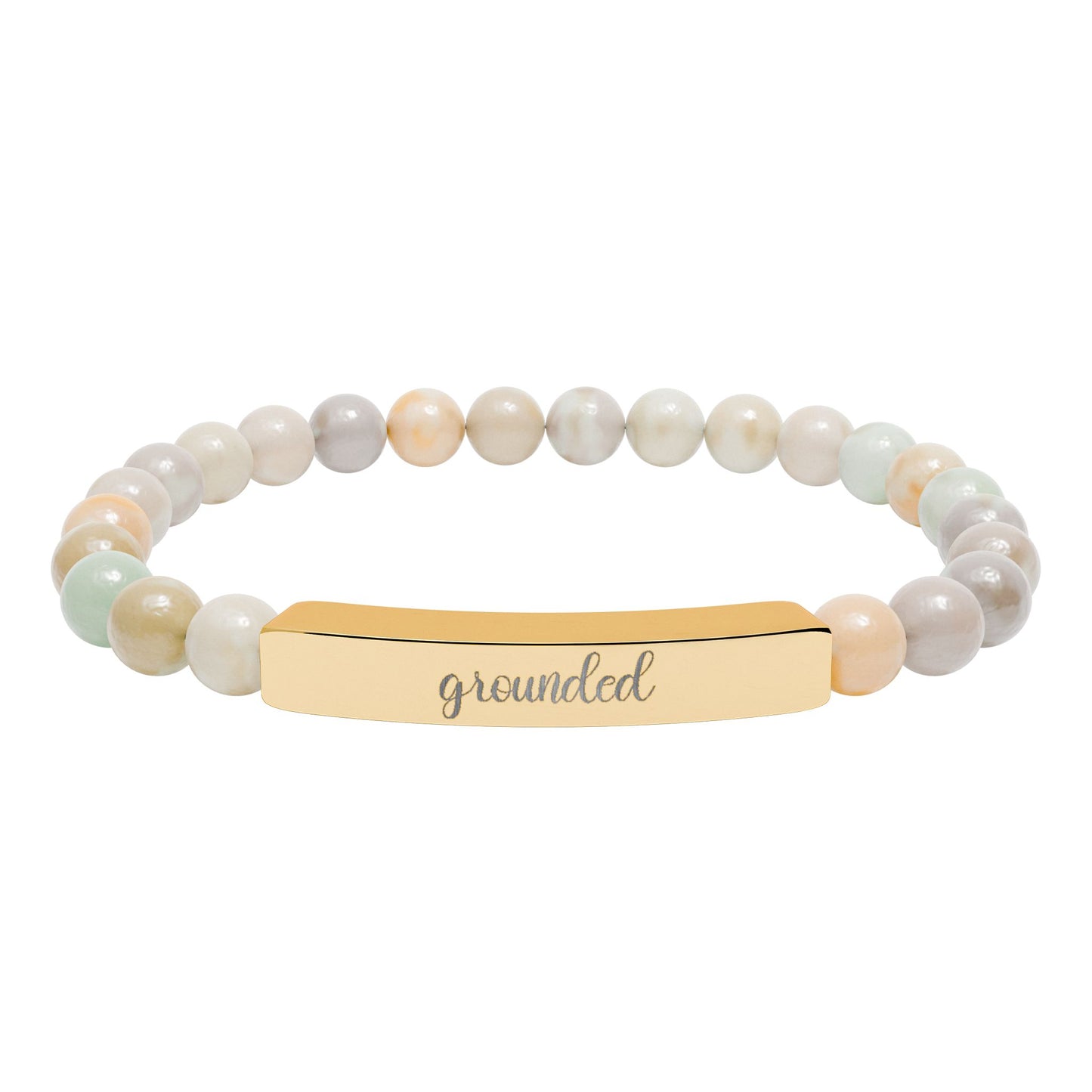 Grounded Natural Stone Engraved Bar Bracelet