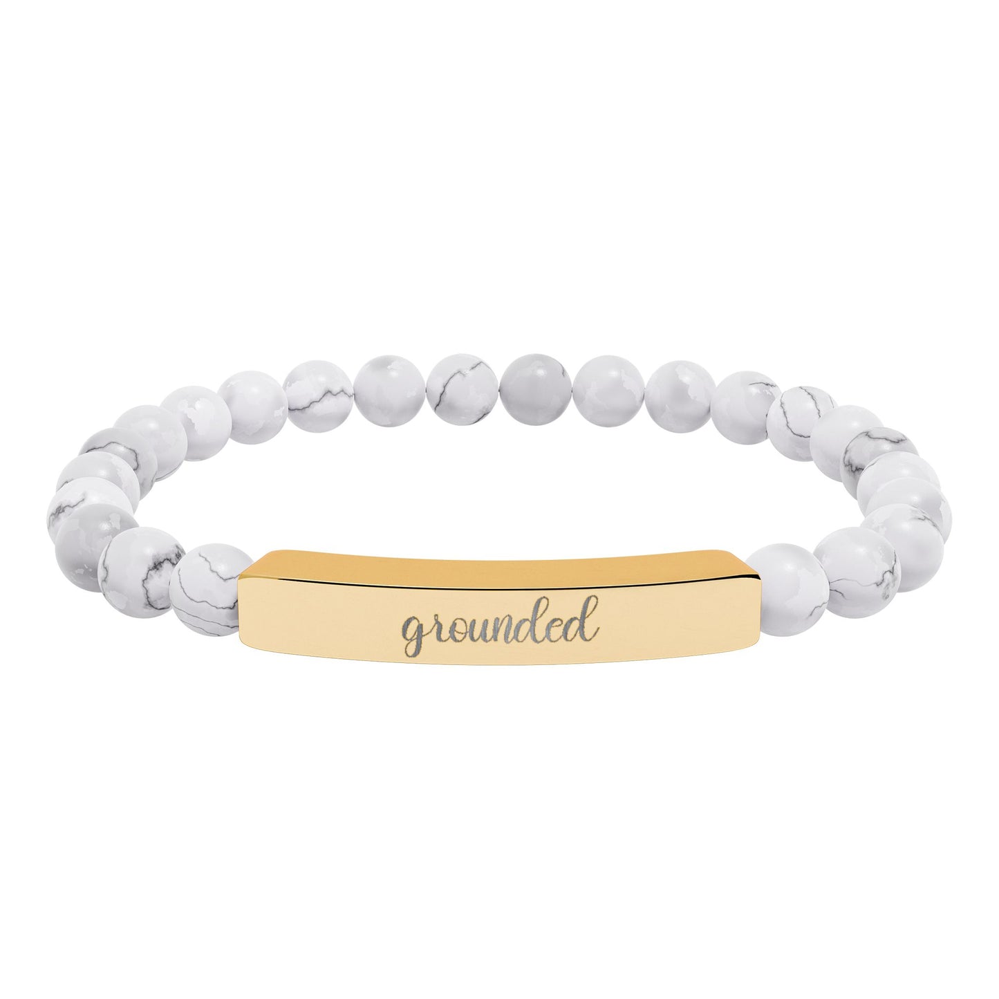 Grounded Natural Stone Engraved Bar Bracelet