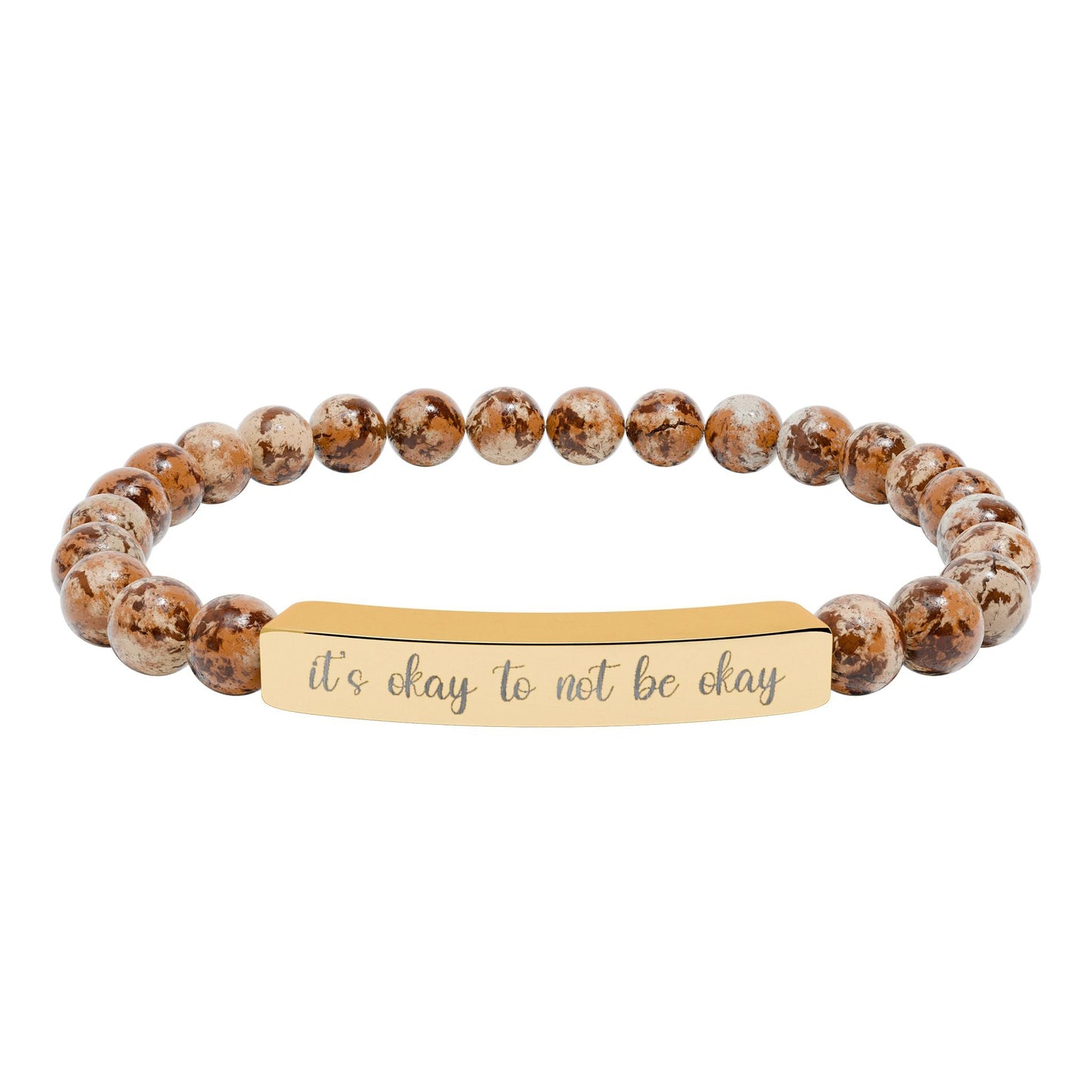 It’s Okay to Not Be Okay Natural Stone Engraved Bar Bracelet Printify